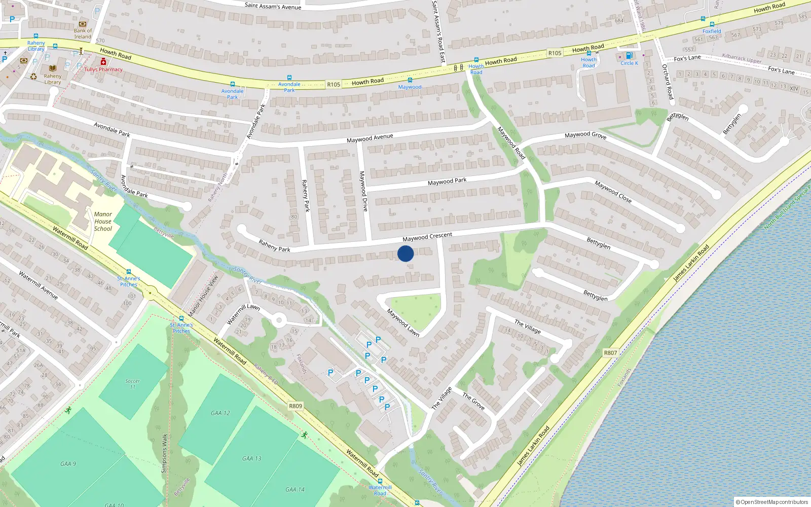 Overhead map showing the location of 31 Maywood Crescent, Raheny, Dublin 5