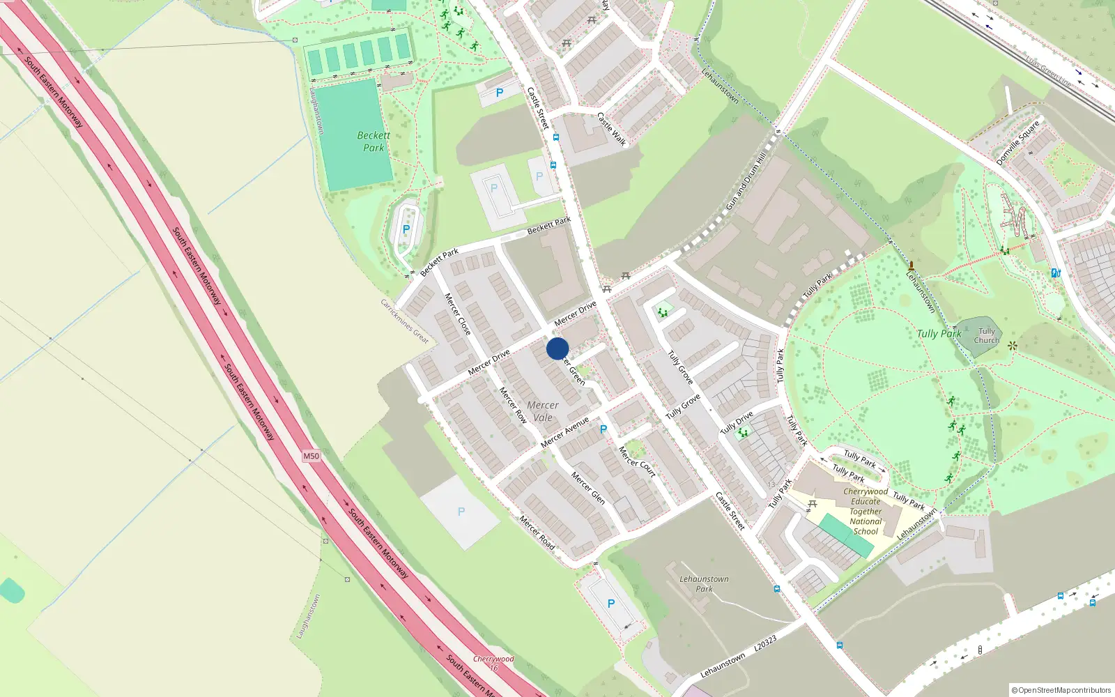 Overhead map showing the location of 31 Mercer Green, Laughanstown