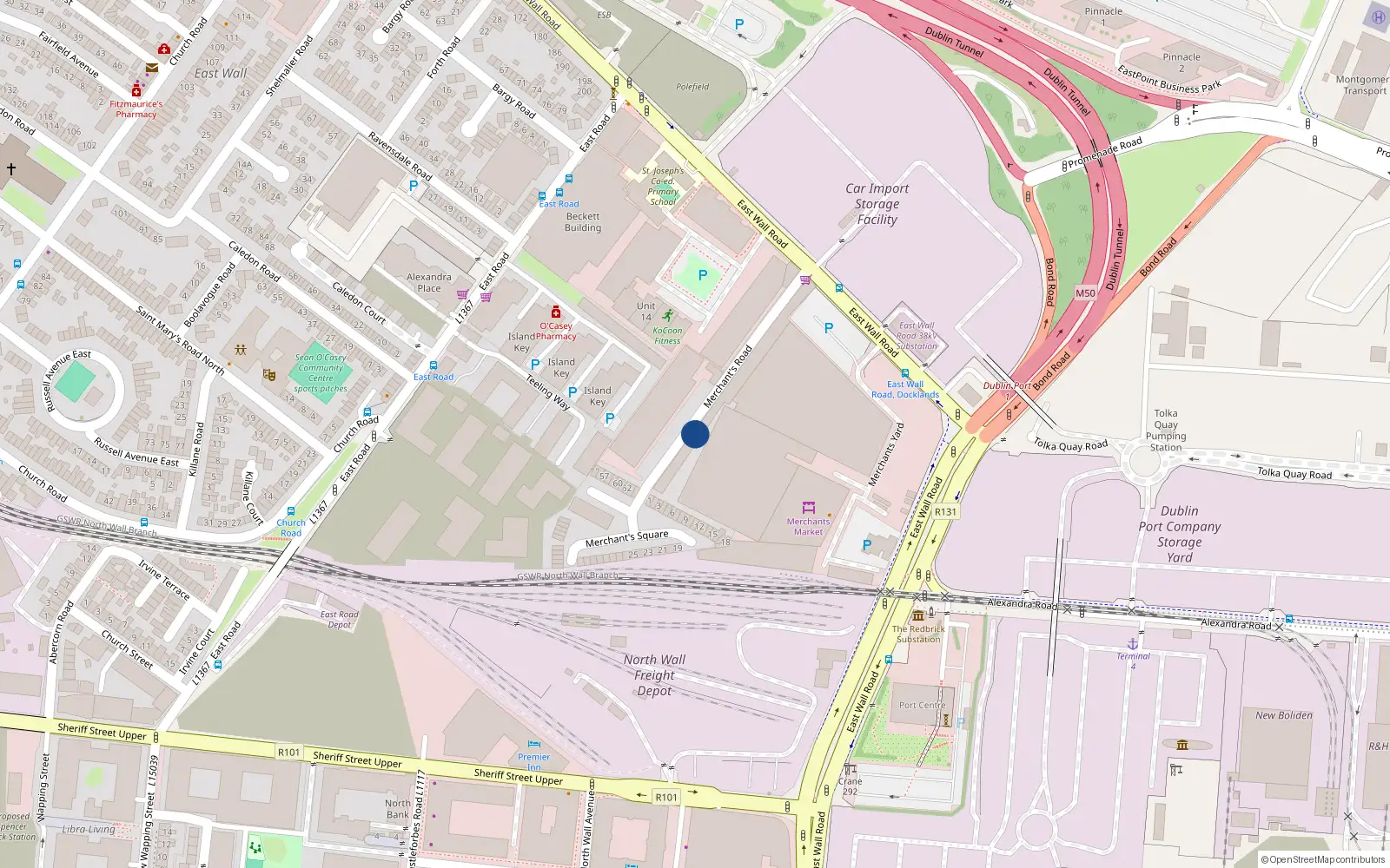 Overhead map showing the location of 31 Merchant's Road, Dublin 3