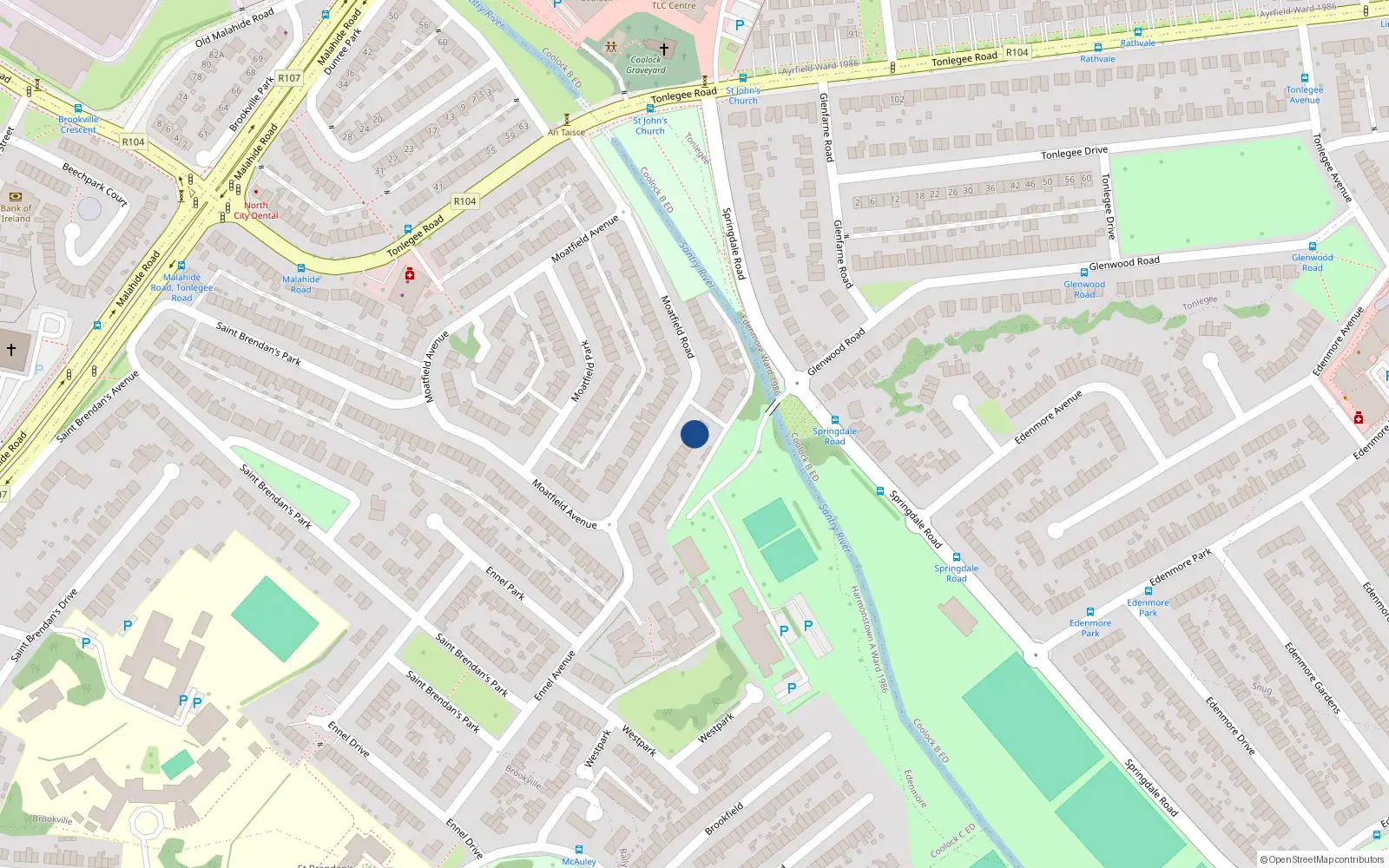 Overhead map showing the location of 31 Moatfield Road, Dublin 5