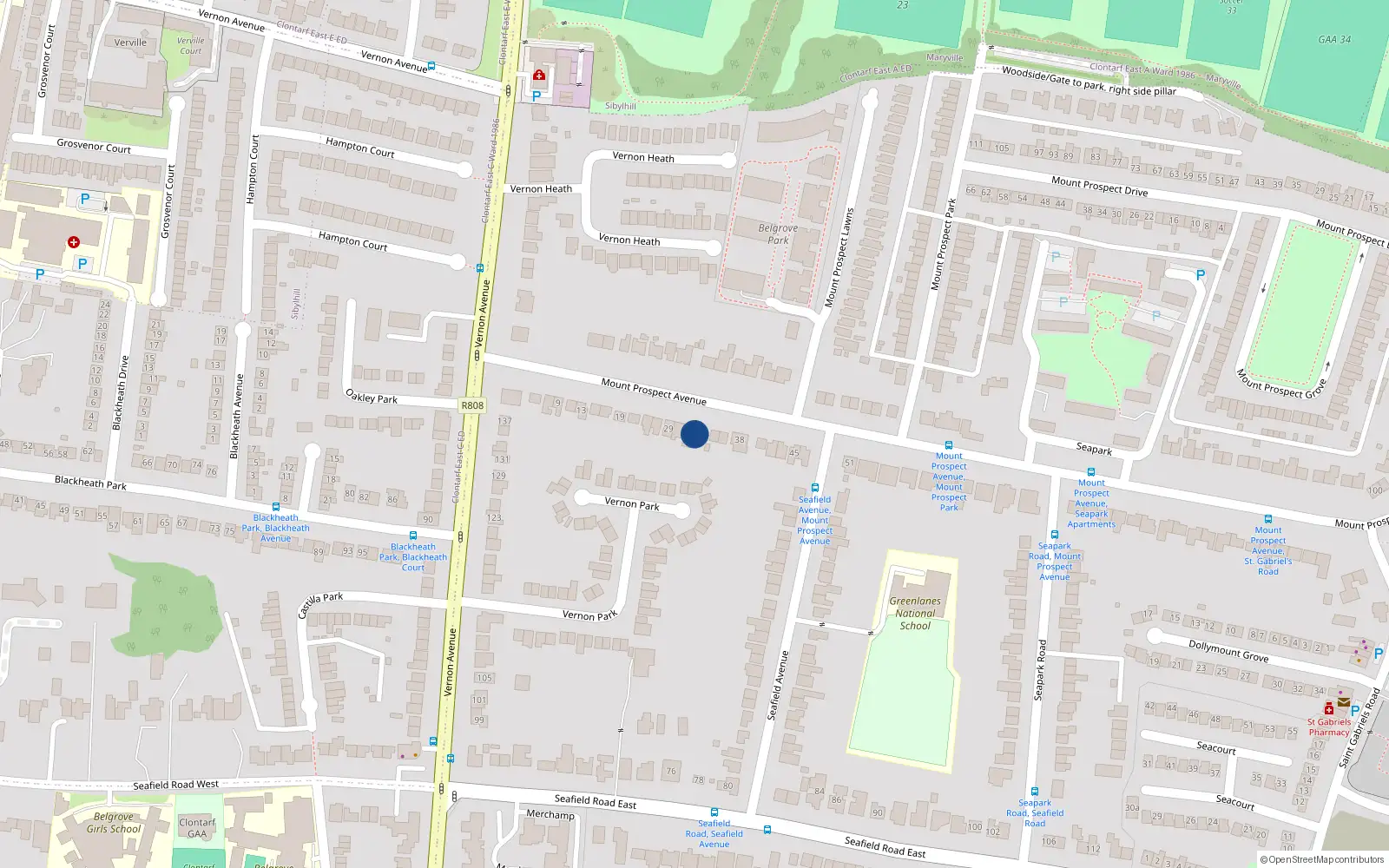 Overhead map showing the location of 31 Mount Prospect Avenue, Dublin 3