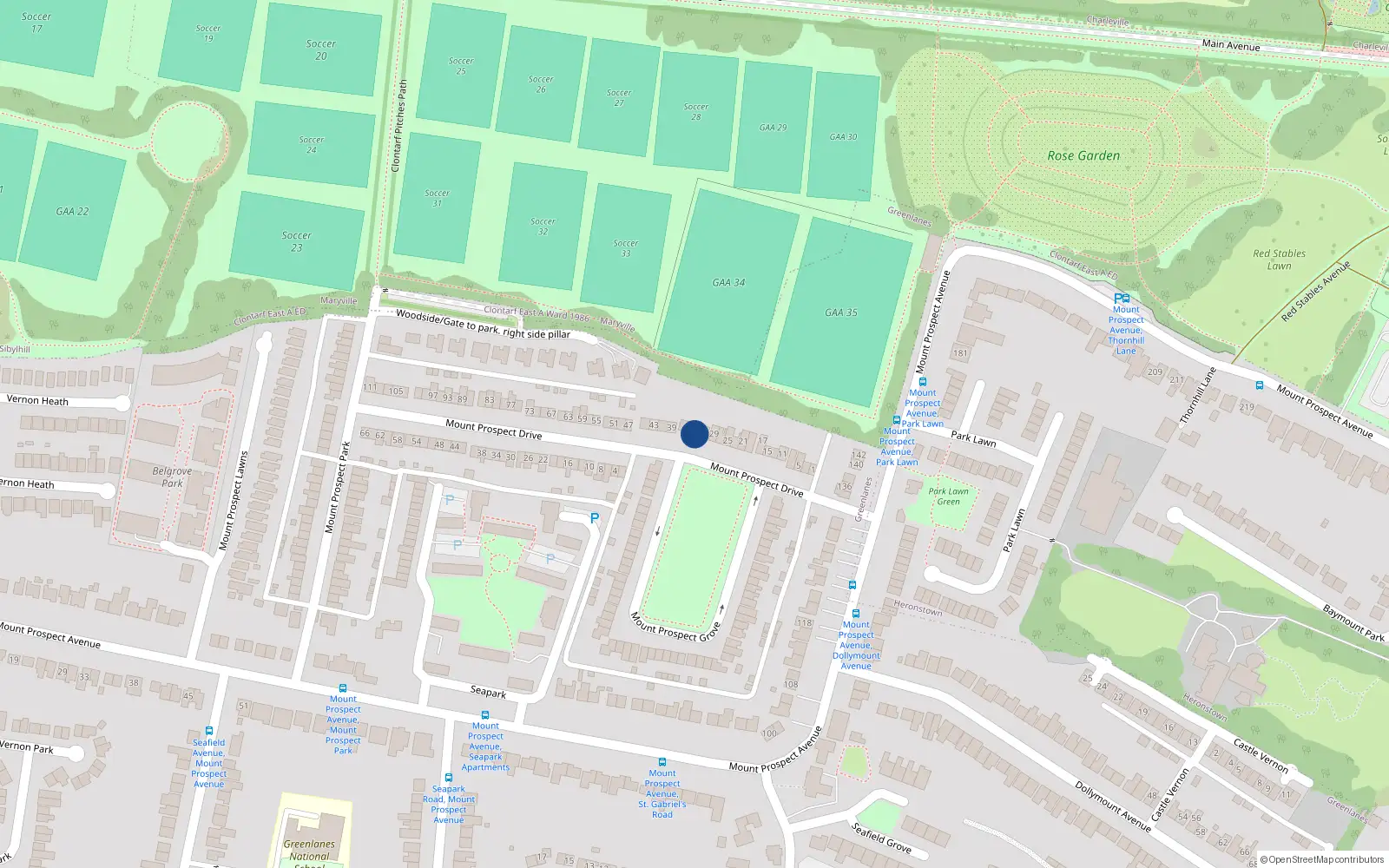 Overhead map showing the location of 31 Mount Prospect Drive, Clontarf, Dublin 3