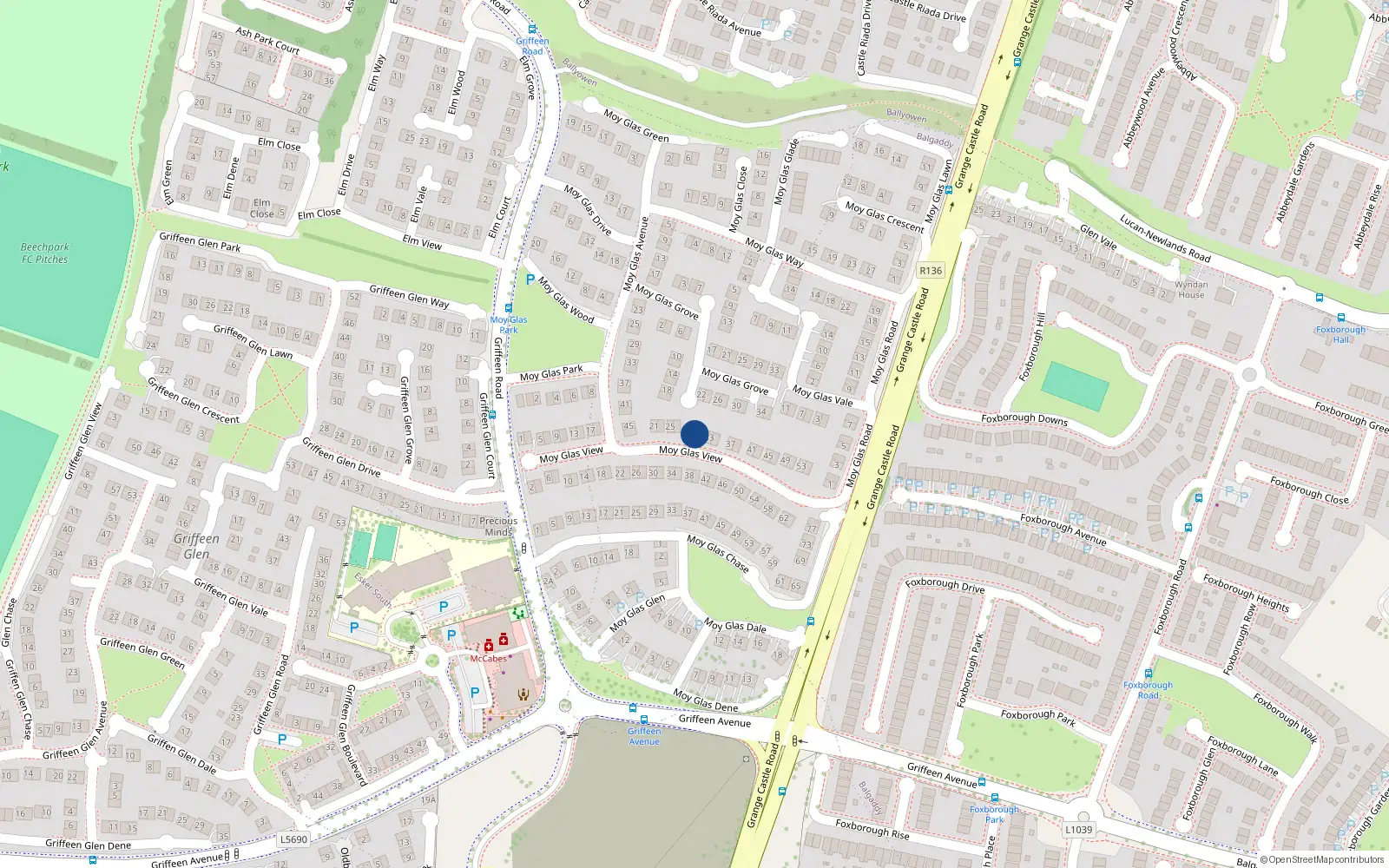 Overhead map showing the location of 31 Moy Glas View, Griffeen Valley, Lucan