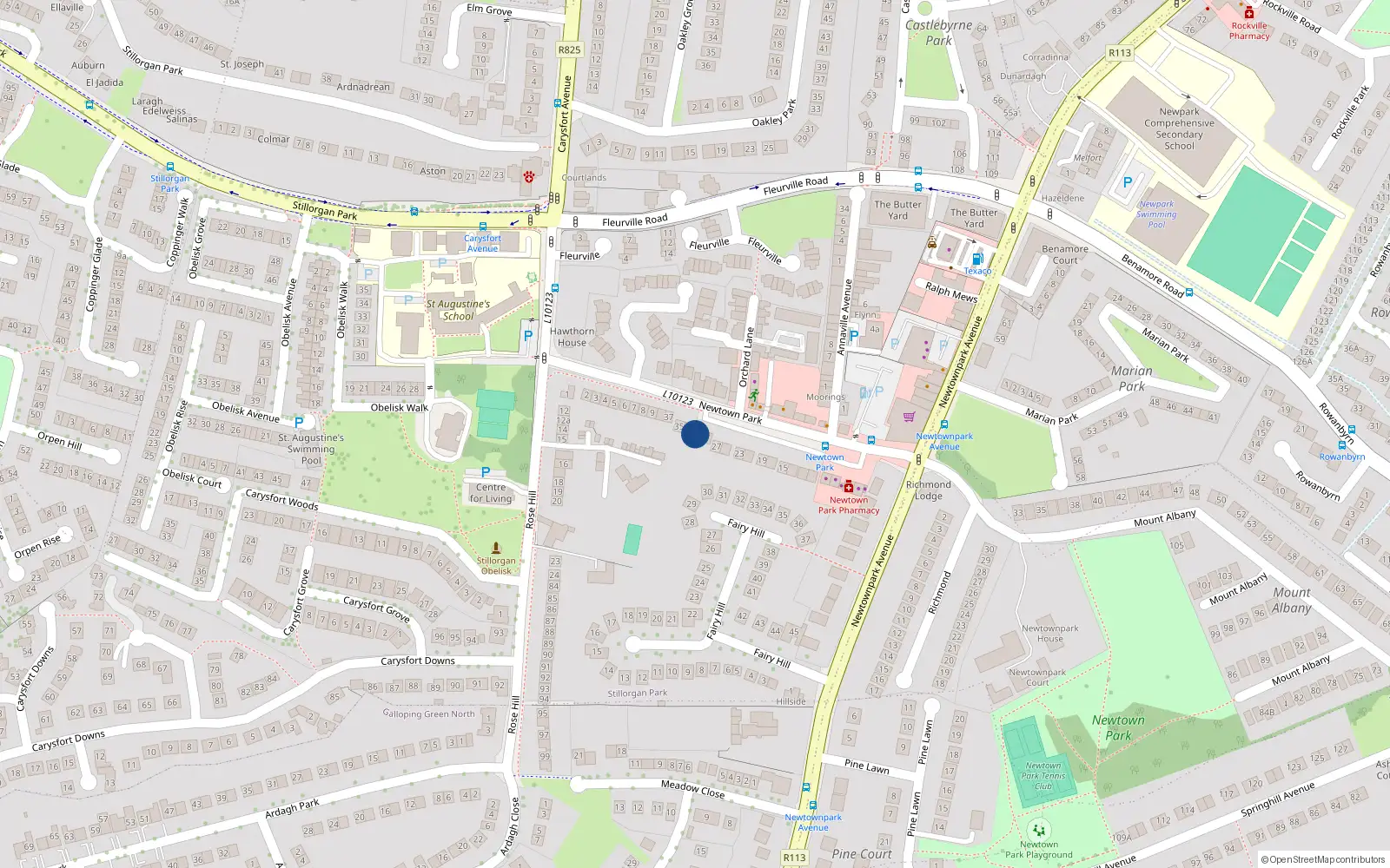 Overhead map showing the location of 31 Newtown Park, Blackrock, Dublin