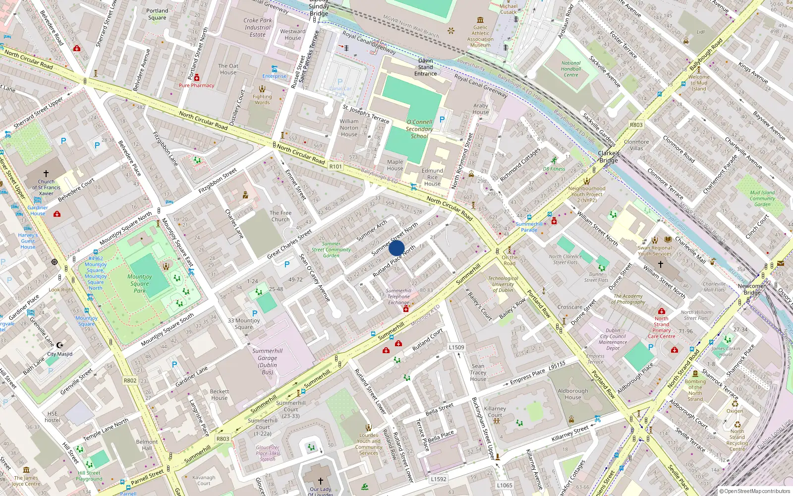 Overhead map showing the location of 31 Summer Street North, Dublin 1