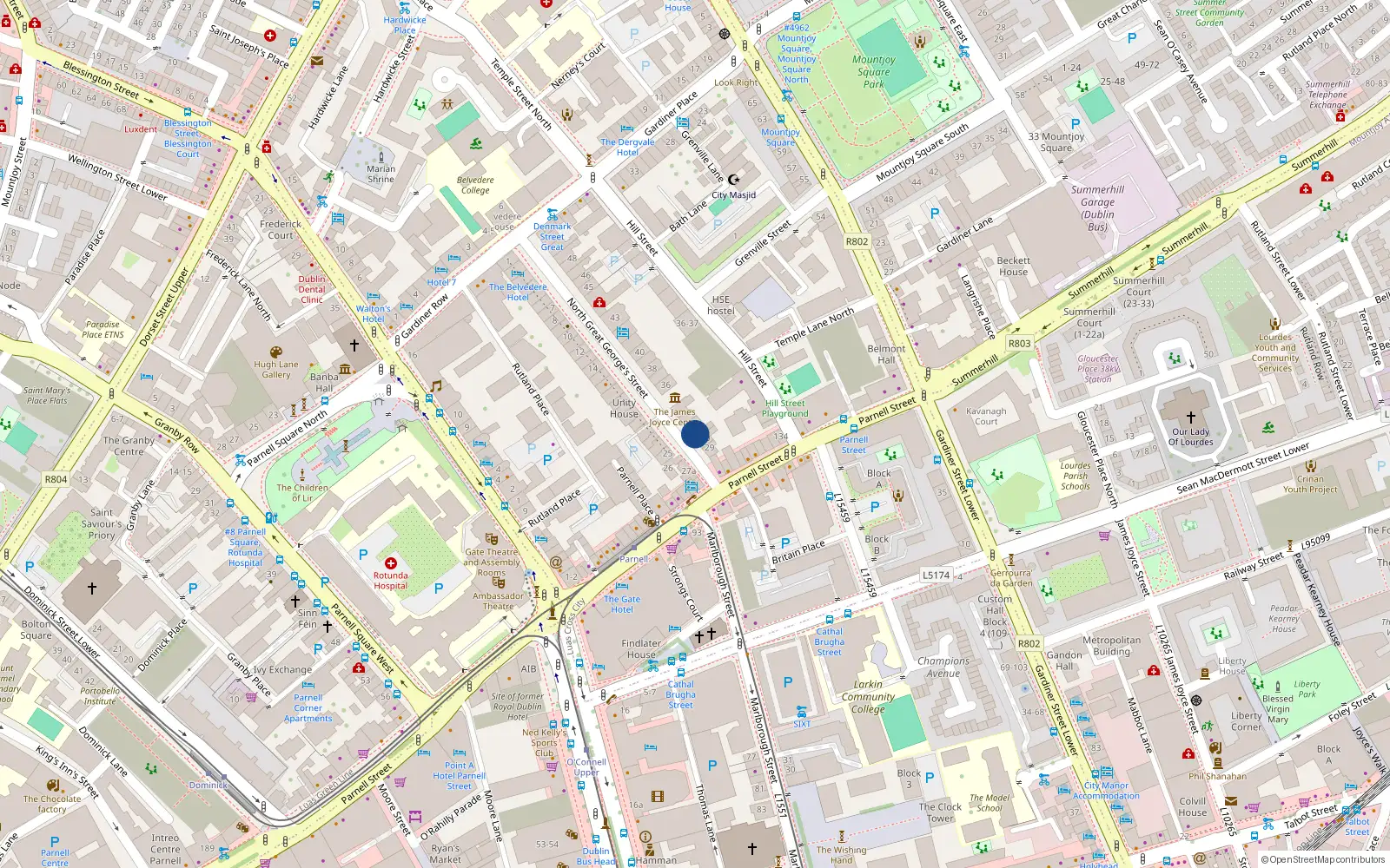Overhead map showing the location of 31 Nrth Great Georges St, Dublin 1, Dublin