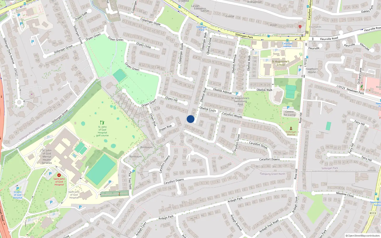 Overhead map showing the location of 31 Obelisk Rise, Blackrock