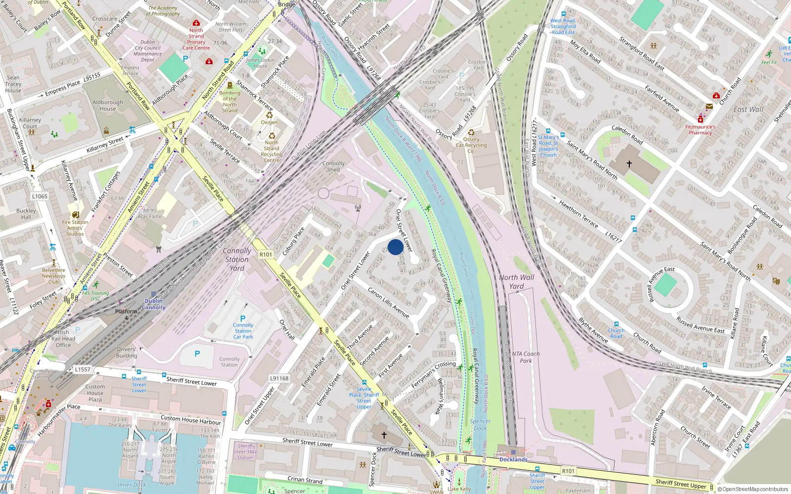 Overhead map showing the location of 31, 31 Oriel Street Lower, Dublin 1