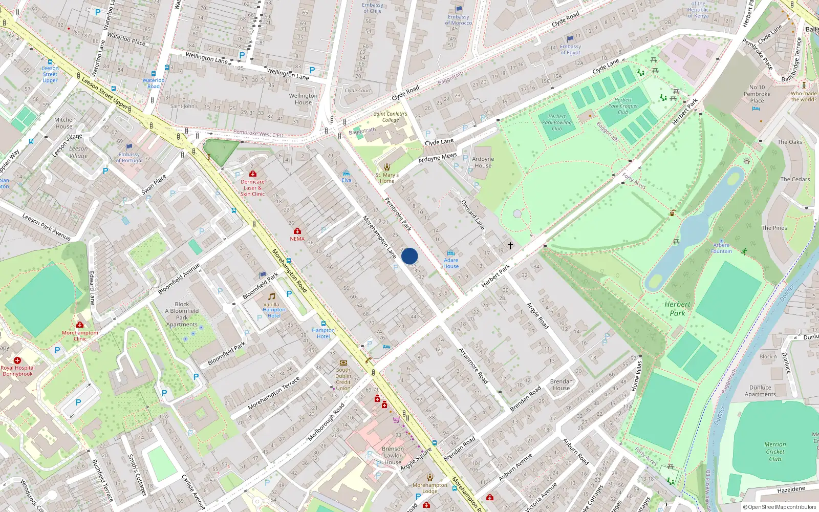 Overhead map showing the location of 31 Pembroke Park, Dublin 4