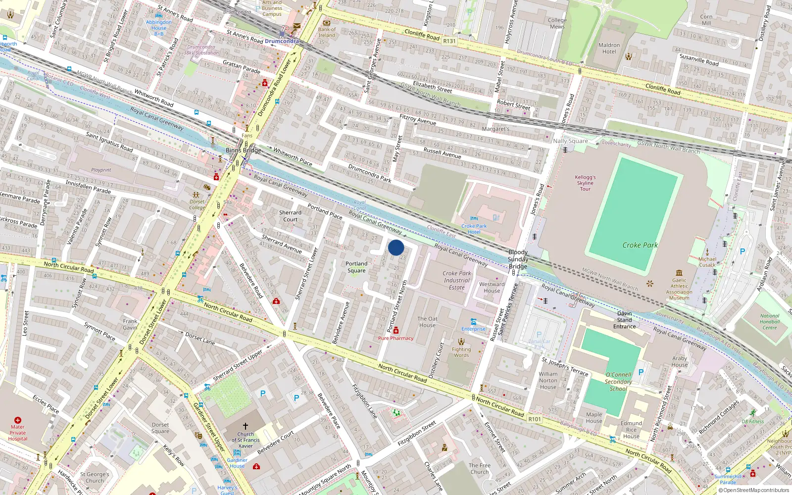 Overhead map showing the location of 31 Portland Place, Dublin 1
