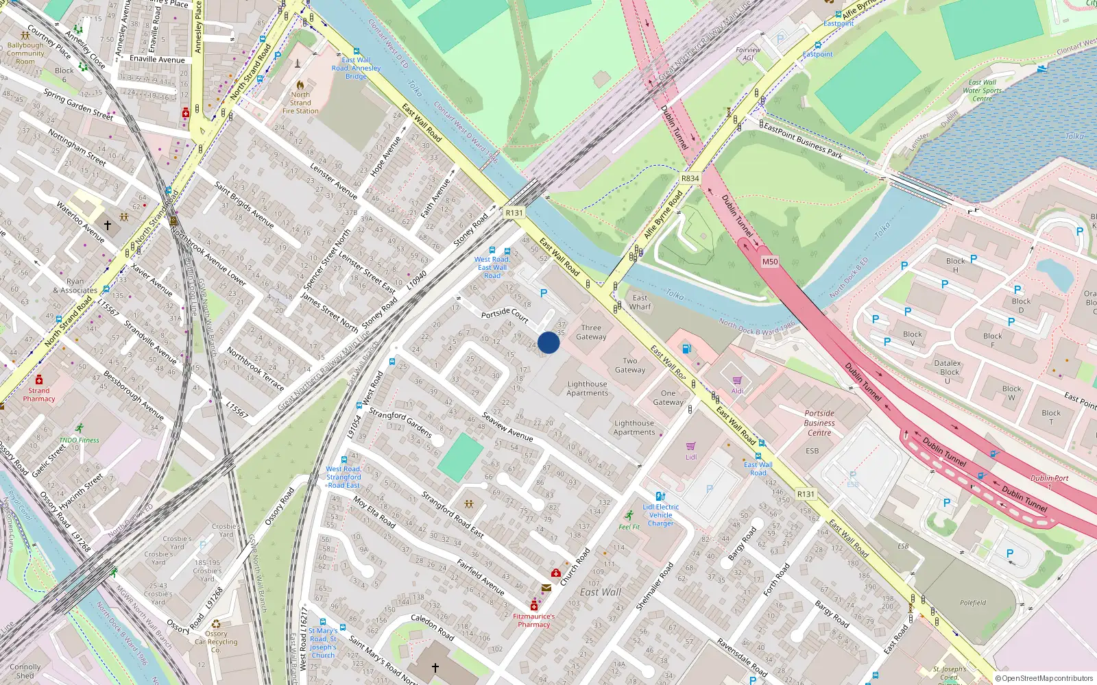 Overhead map showing the location of 31 Portside Court, Dublin 3