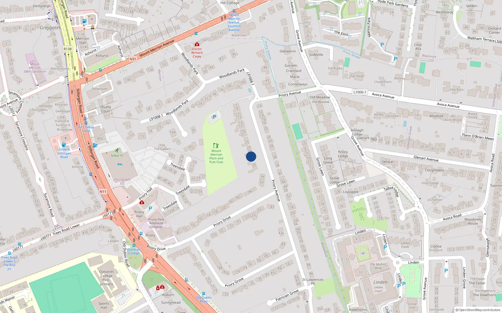Overhead map showing the location of 31 Priory Avenue, Dublin