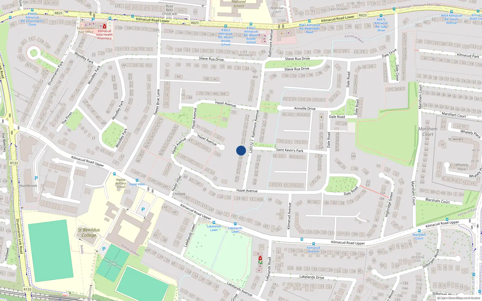 Overhead map showing the location of 31 Rathmore Avenue, Stillorgan, Dublin
