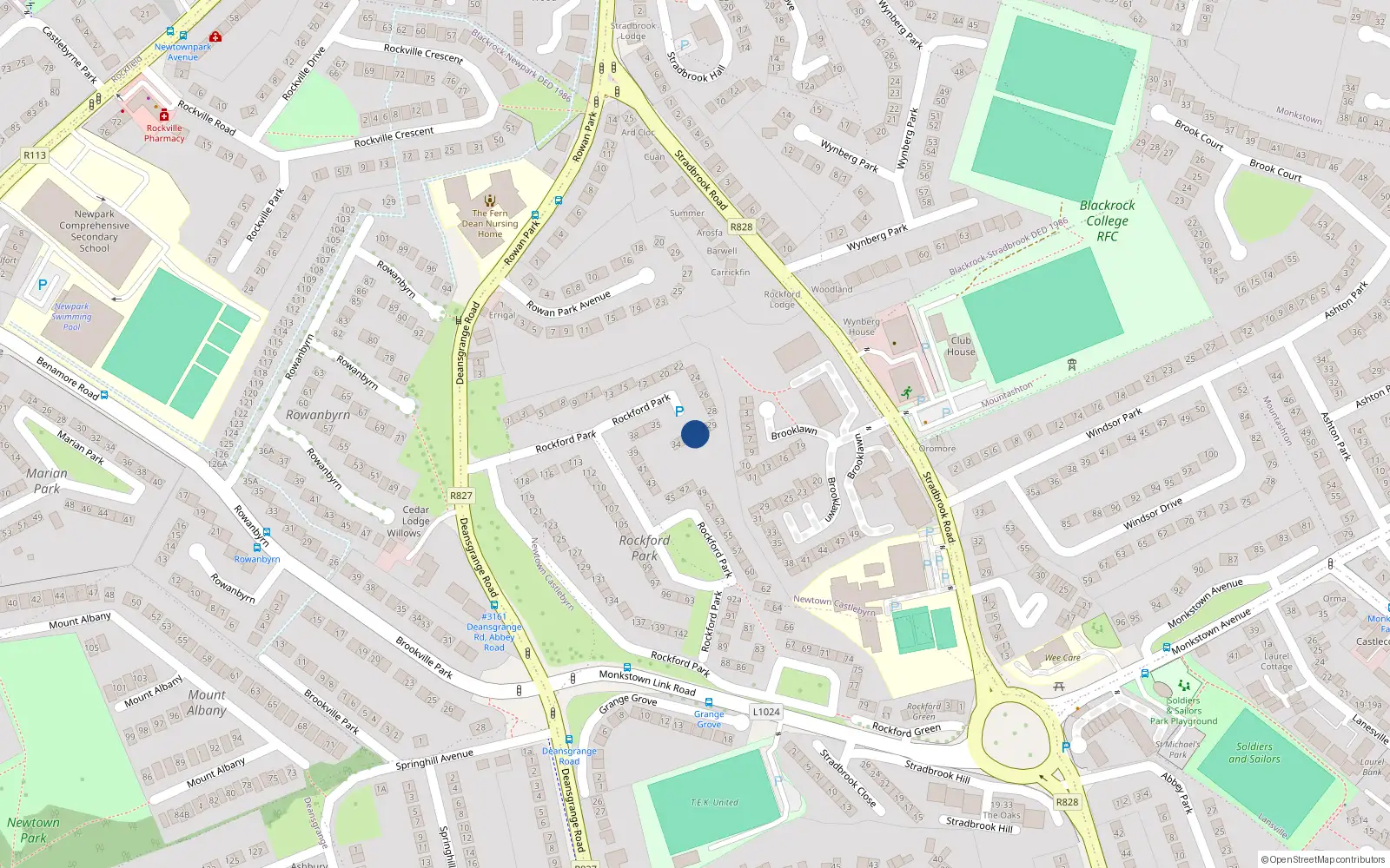 Overhead map showing the location of 31 Rockford Park, Blackrock, Dublin