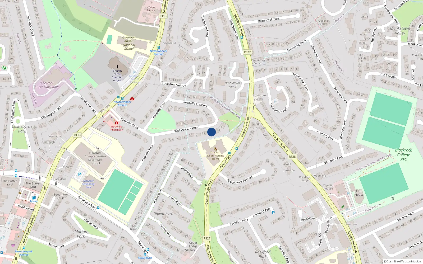 Overhead map showing the location of 31 Rockville Crescent, Blackrock