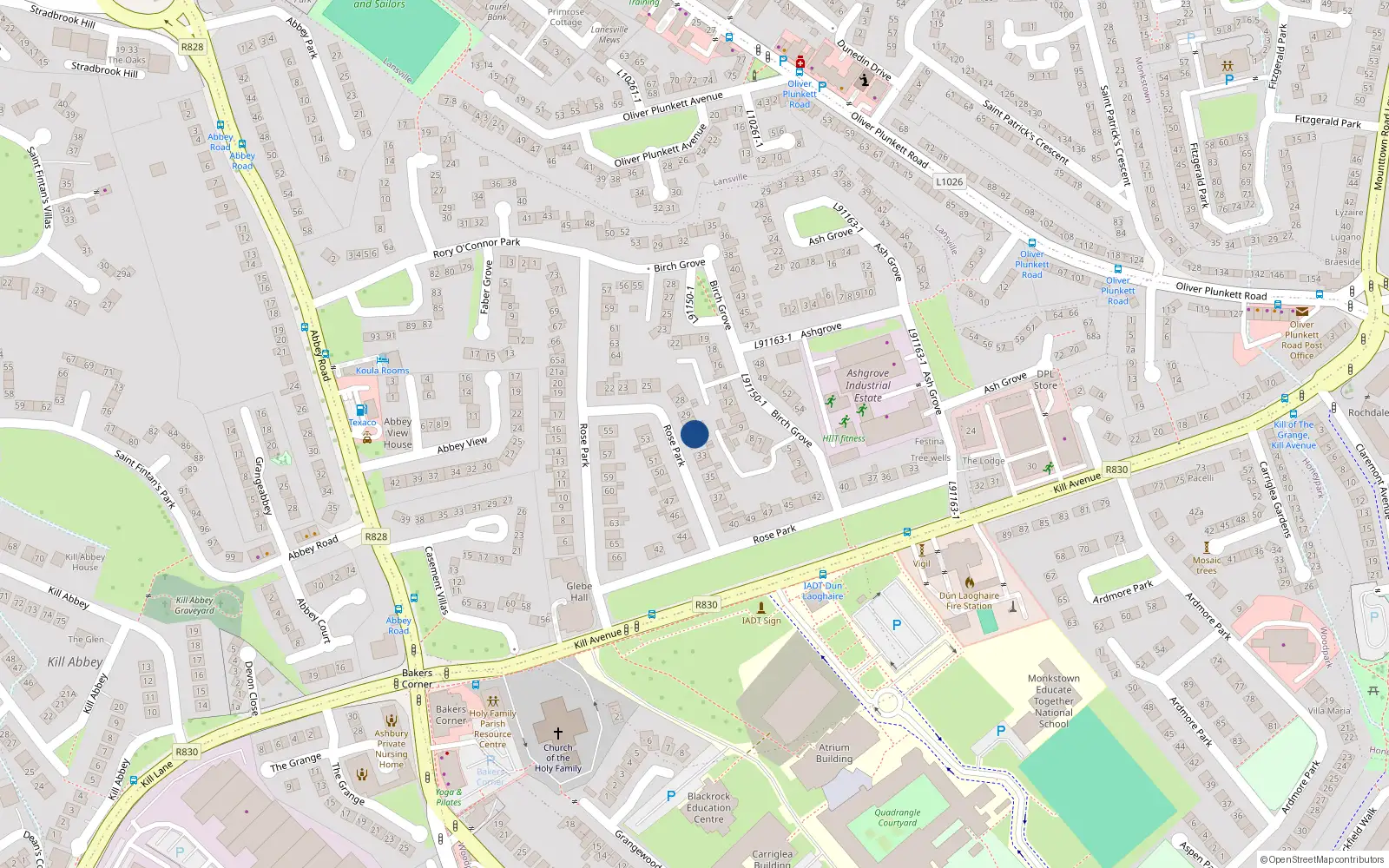 Overhead map showing the location of 31 Rose Park, Dublin