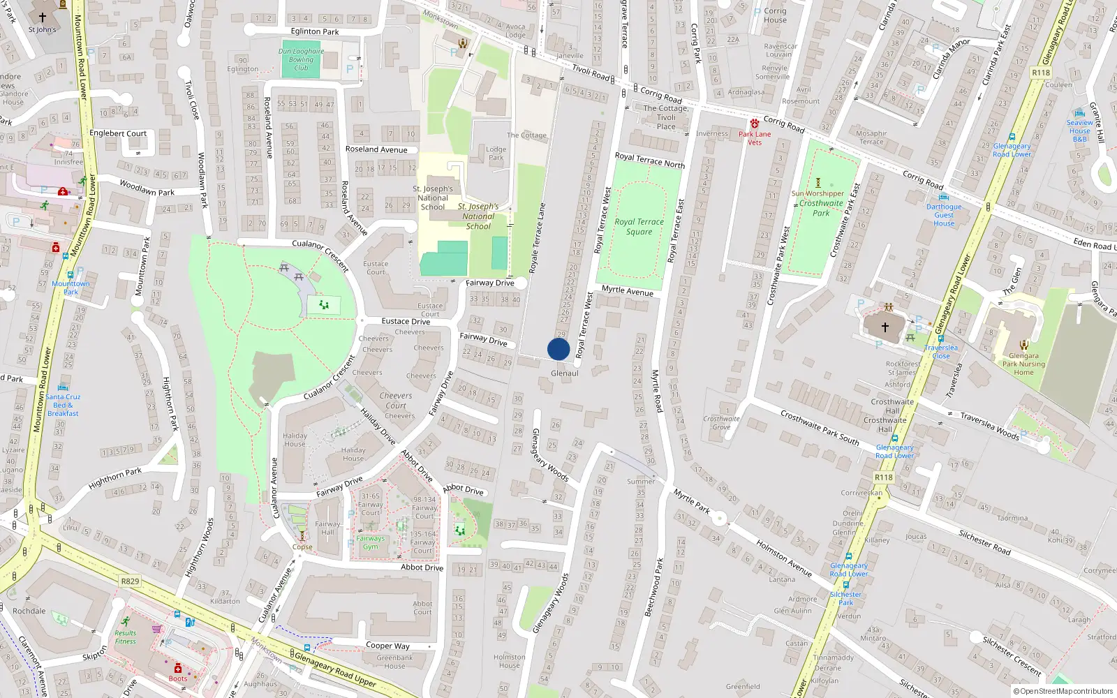 Overhead map showing the location of 31 Royal Terrace West, Dublin