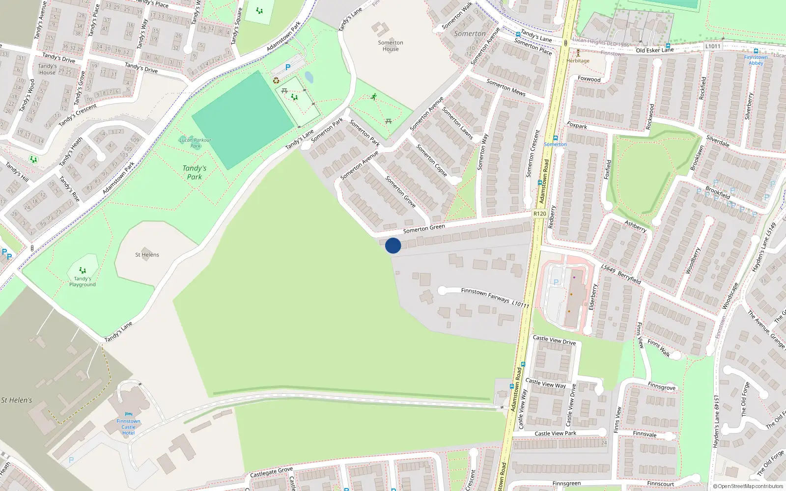 Overhead map showing the location of 31 Somerton Green, Finnstown