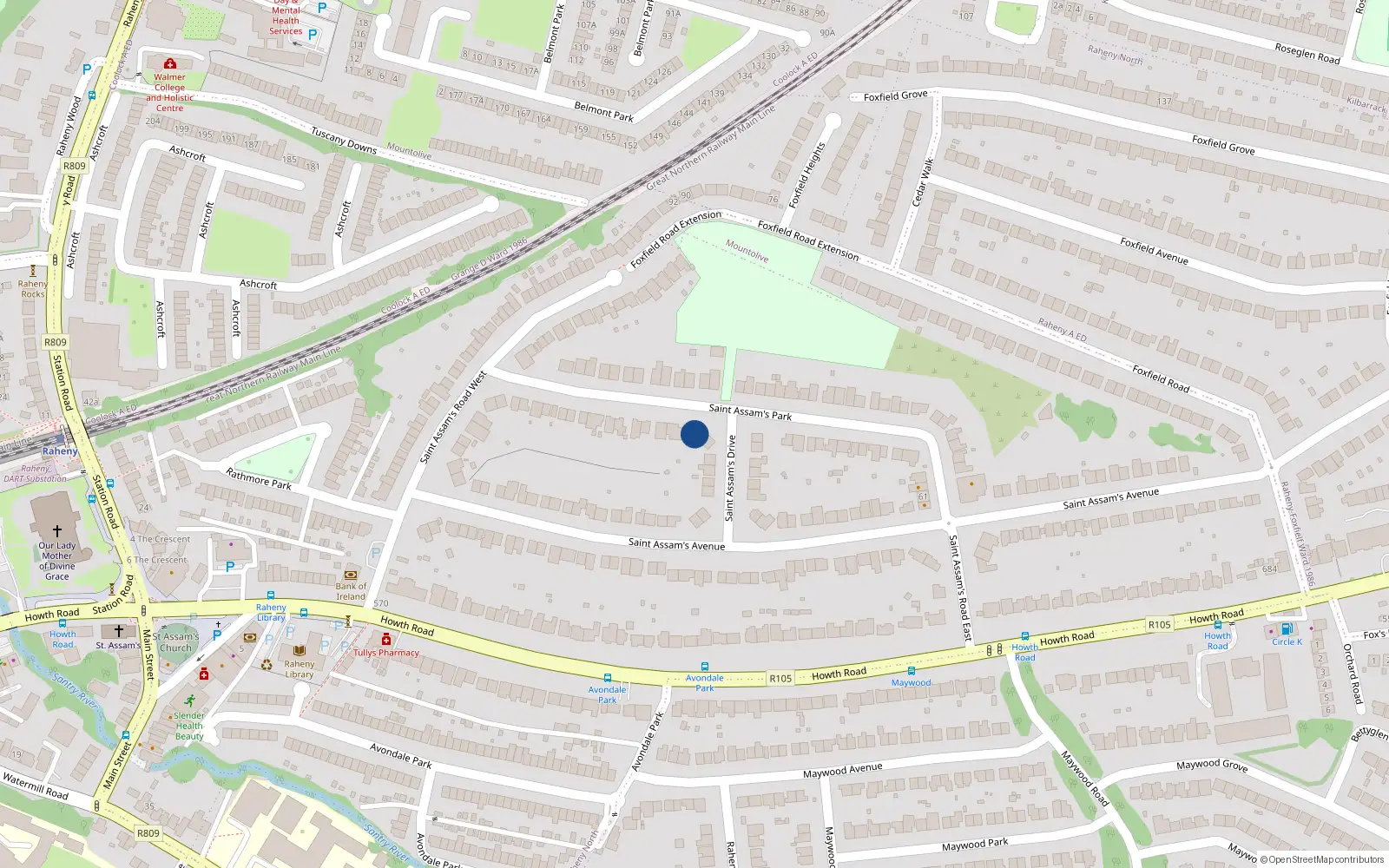 Overhead map showing the location of 31 St Assams Park, Raheny, Dublin 5