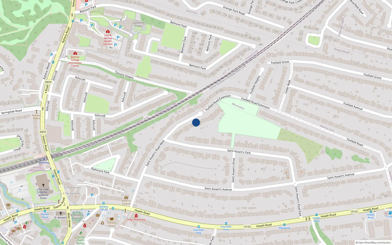 Overhead map showing the location of 31 St Assams Road West, Raheny, Dublin 5