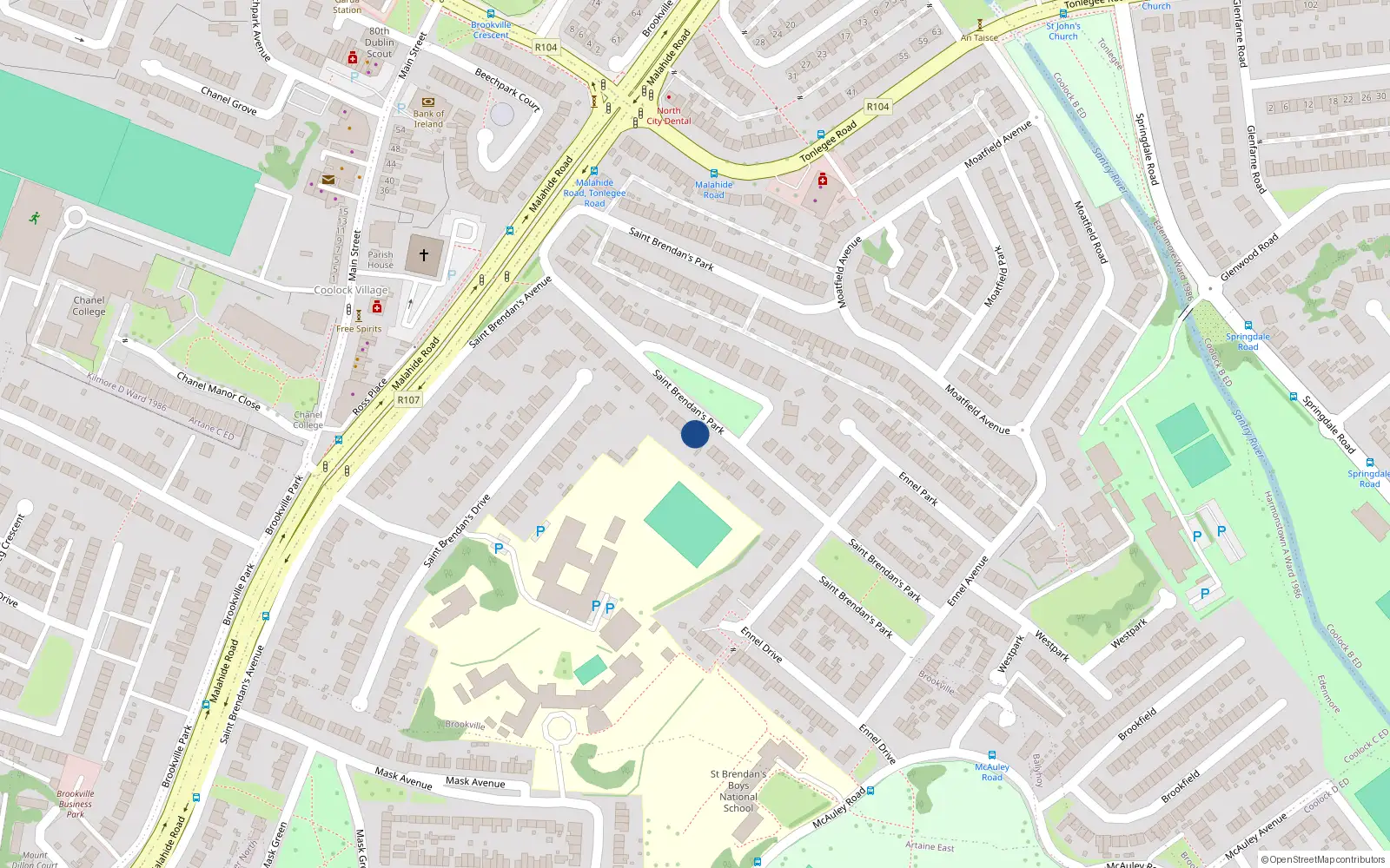 Overhead map showing the location of 31 St Brendans Park, Coolock, Dublin 5