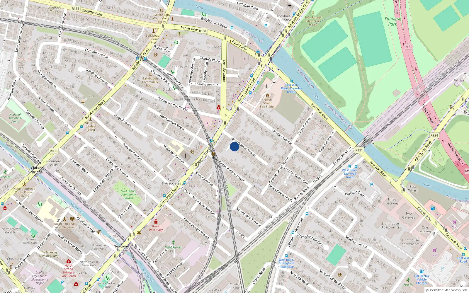 Overhead map showing the location of 31 St Brigids Avenue, North Strand, Dublin 3