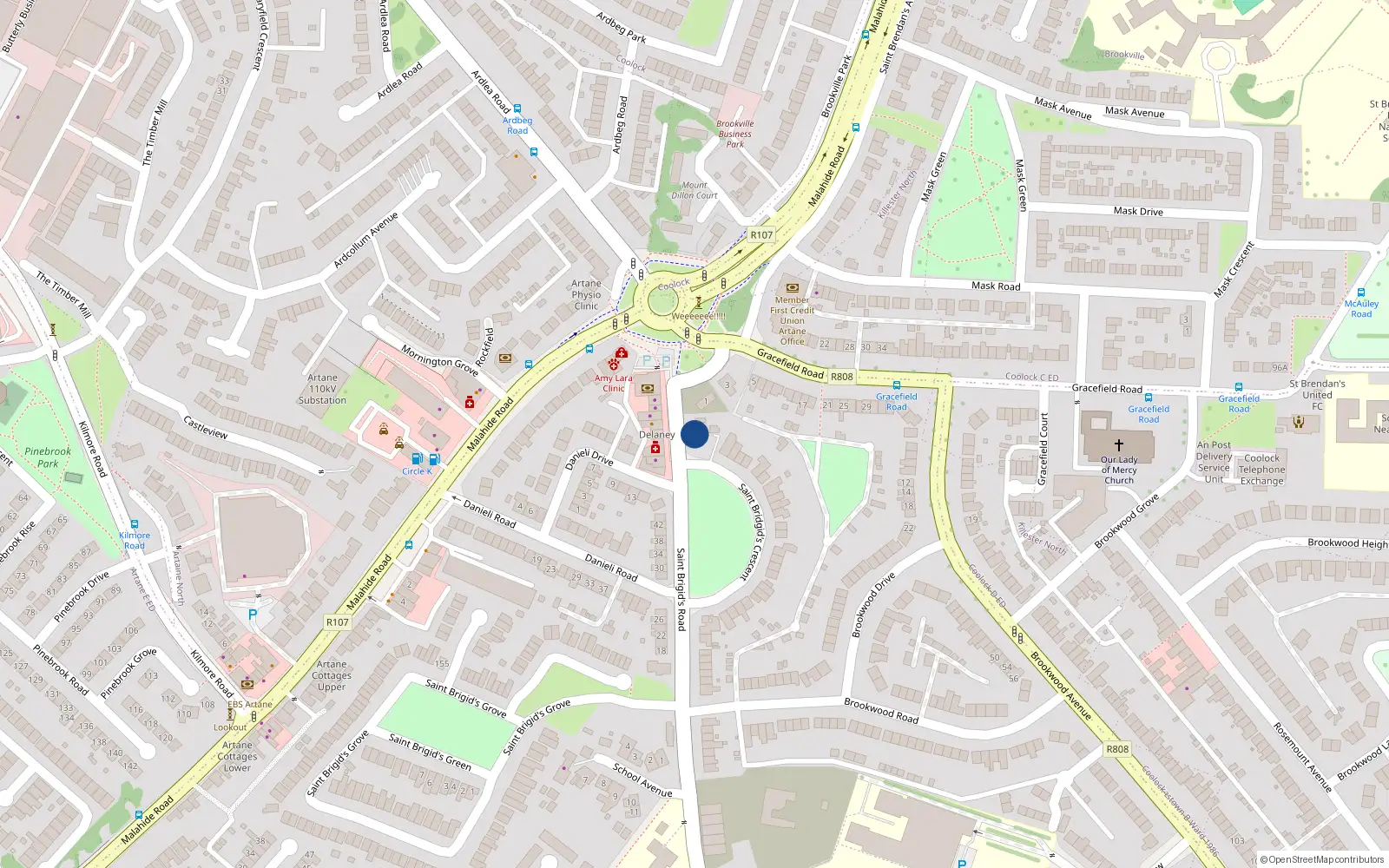 Overhead map showing the location of 31 St Brigids Road, Artane, Dublin 5