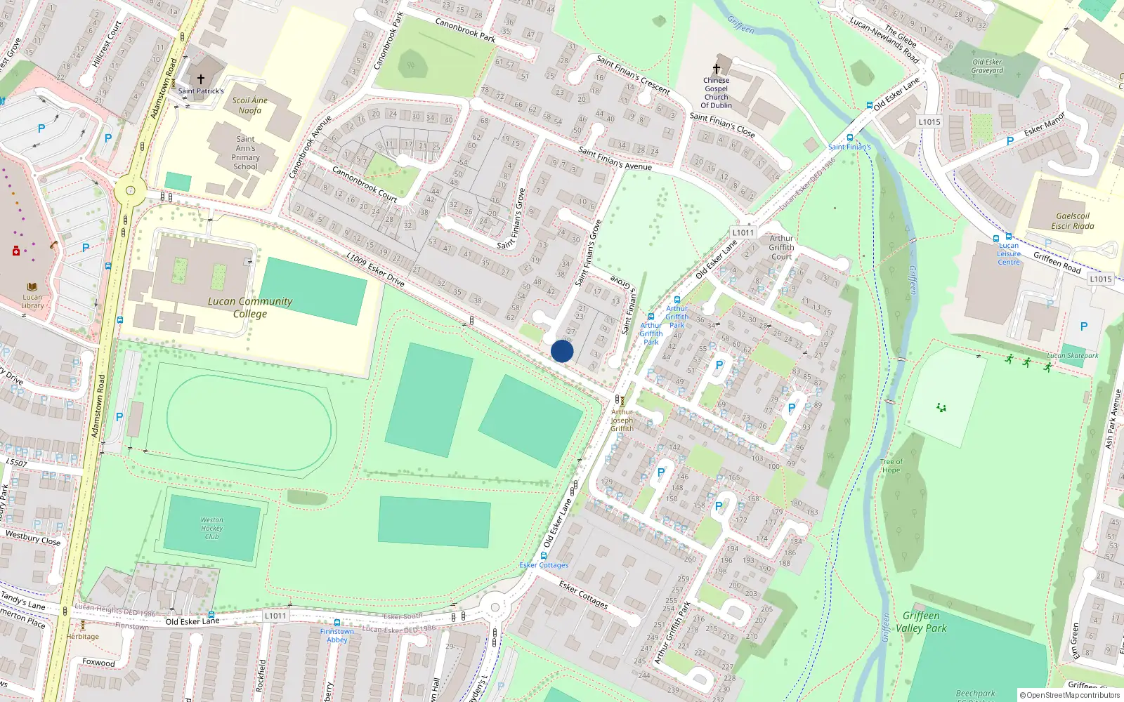 Overhead map showing the location of 31 St Finians Green, Lucan, Dublin
