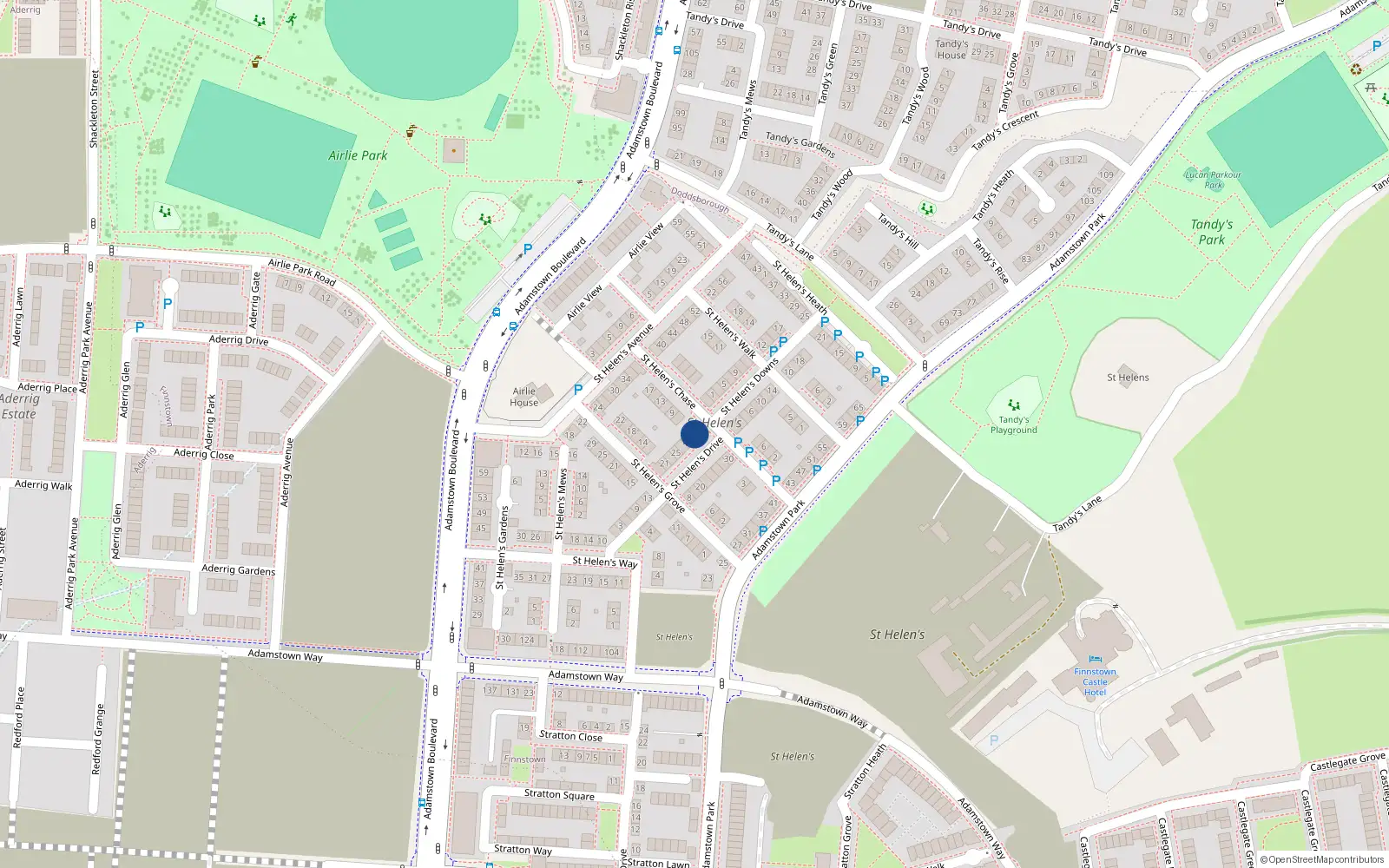 Overhead map showing the location of 31 Saint Helen's Drive, Lucan