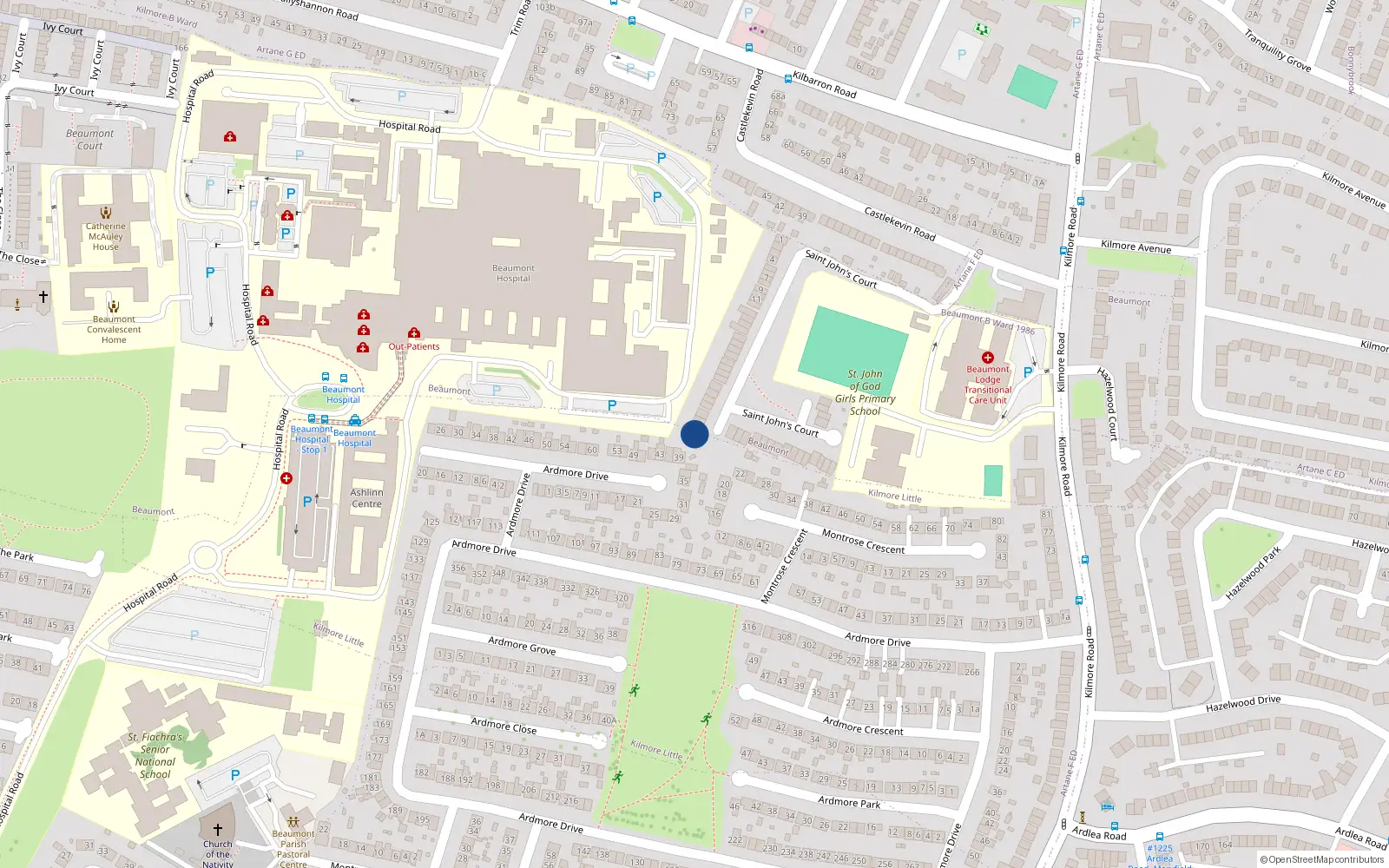 Overhead map showing the location of 31 St Johns Court, Off Kilmore Road, Artane Dublin 5