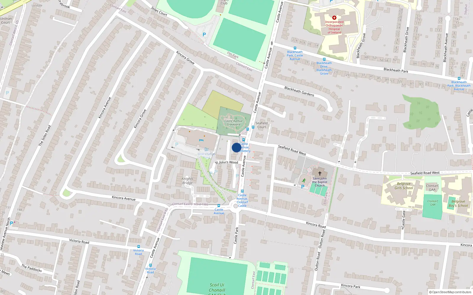 Overhead map showing the location of 31 St Johns Wood, Castle Avenue, Clontarf Dublin 3