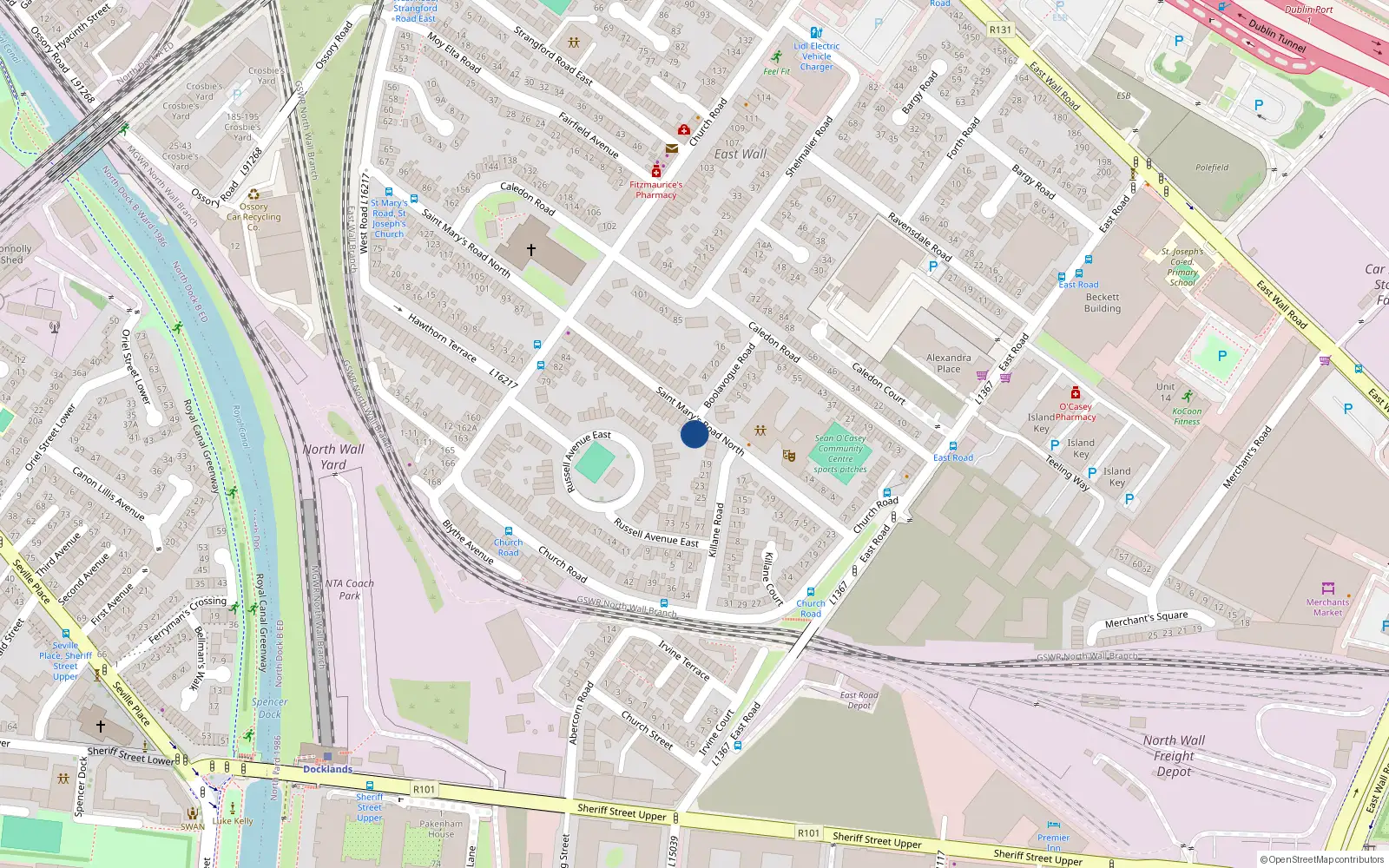 Overhead map showing the location of 31 St Marys Road, East Wall, Dublin 3