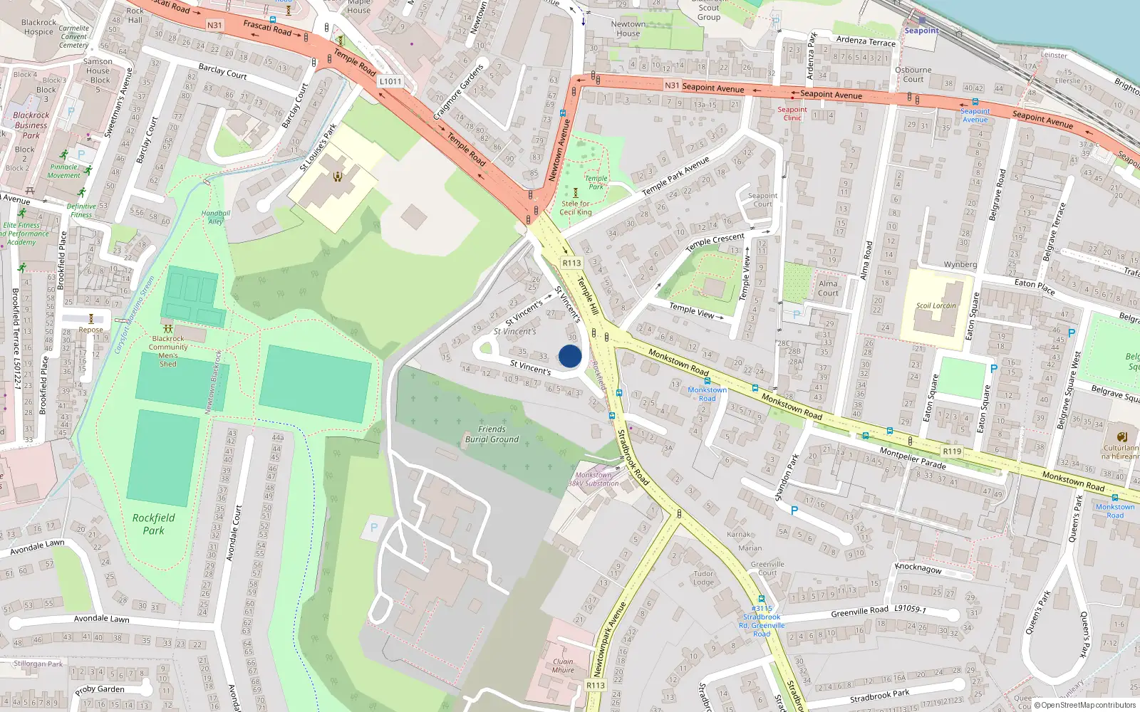 Overhead map showing the location of 31 St. Vincents Park, Blackrock, Co Dublin
