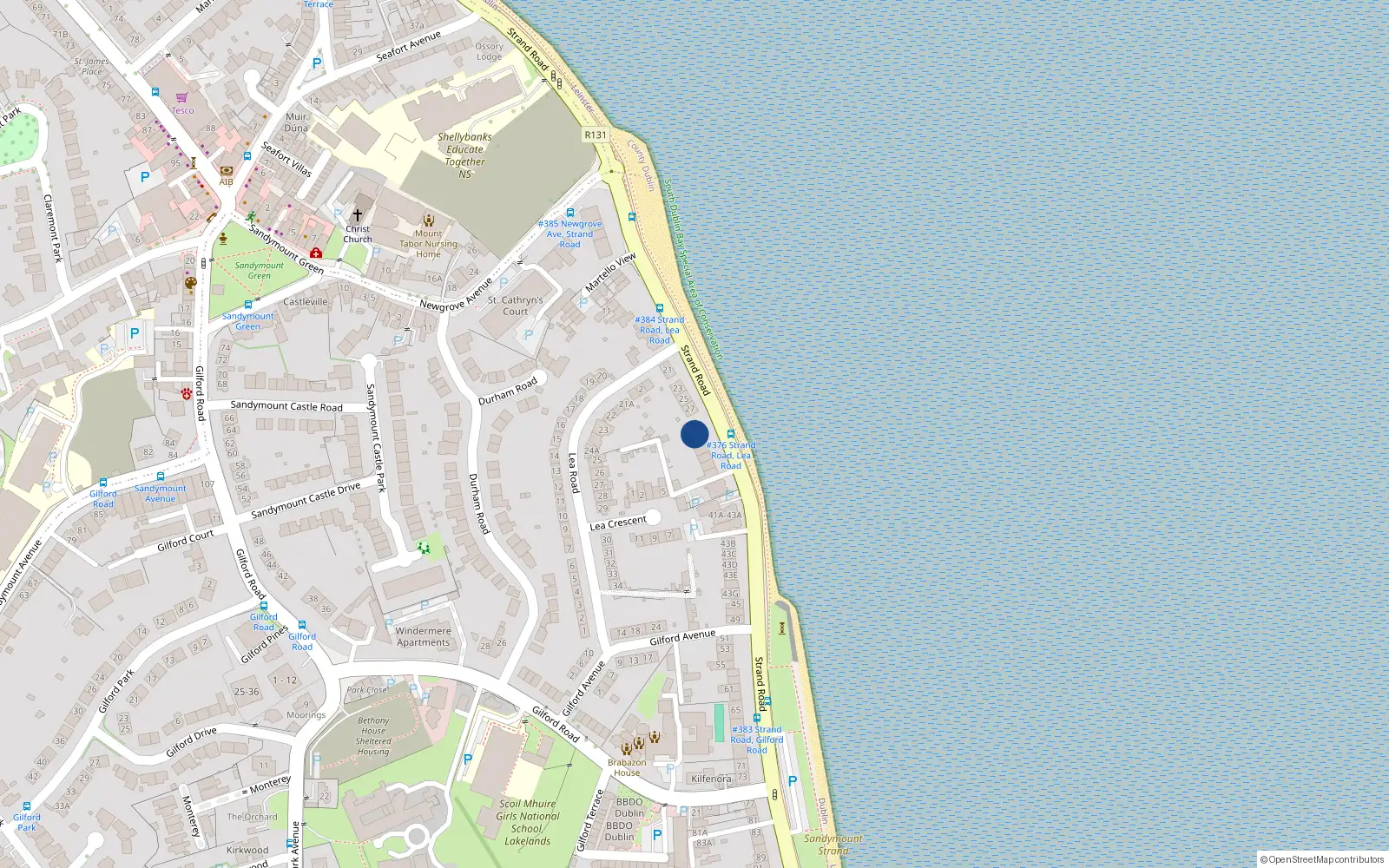 Overhead map showing the location of 31 Strand Road, Sandymount