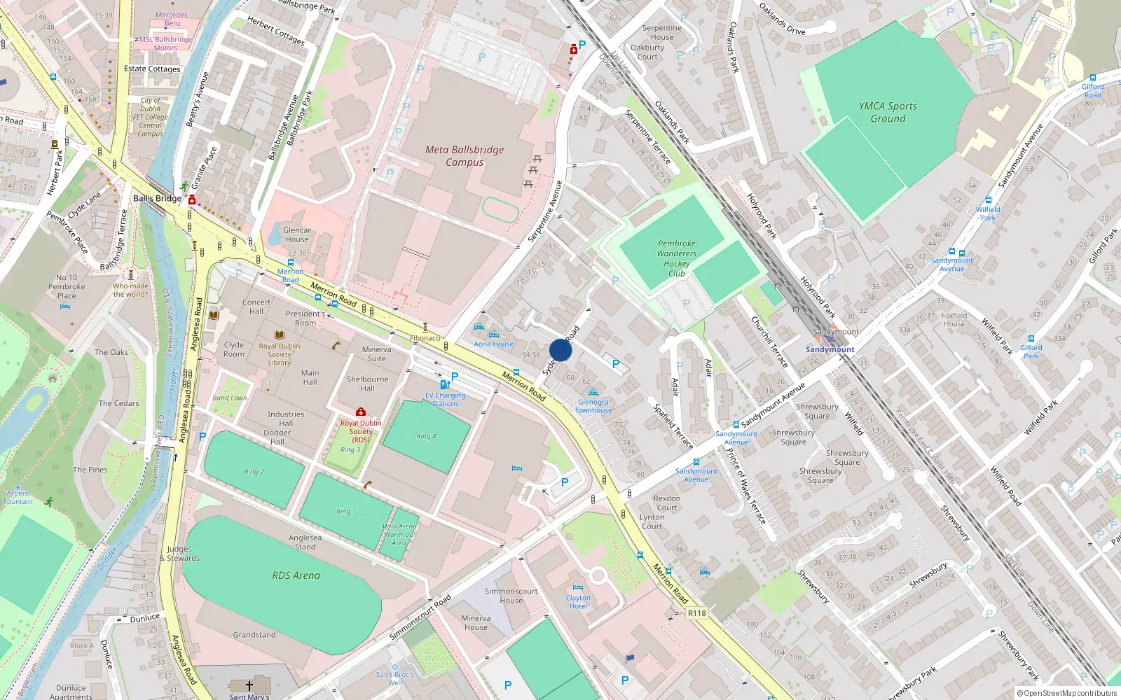 Overhead map showing the location of 31 Sydenham Road, Ballsbridge