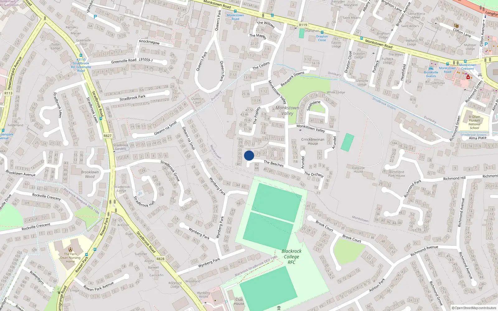Overhead map showing the location of 31 the Beeches, Monkstown Valley, Monkstown