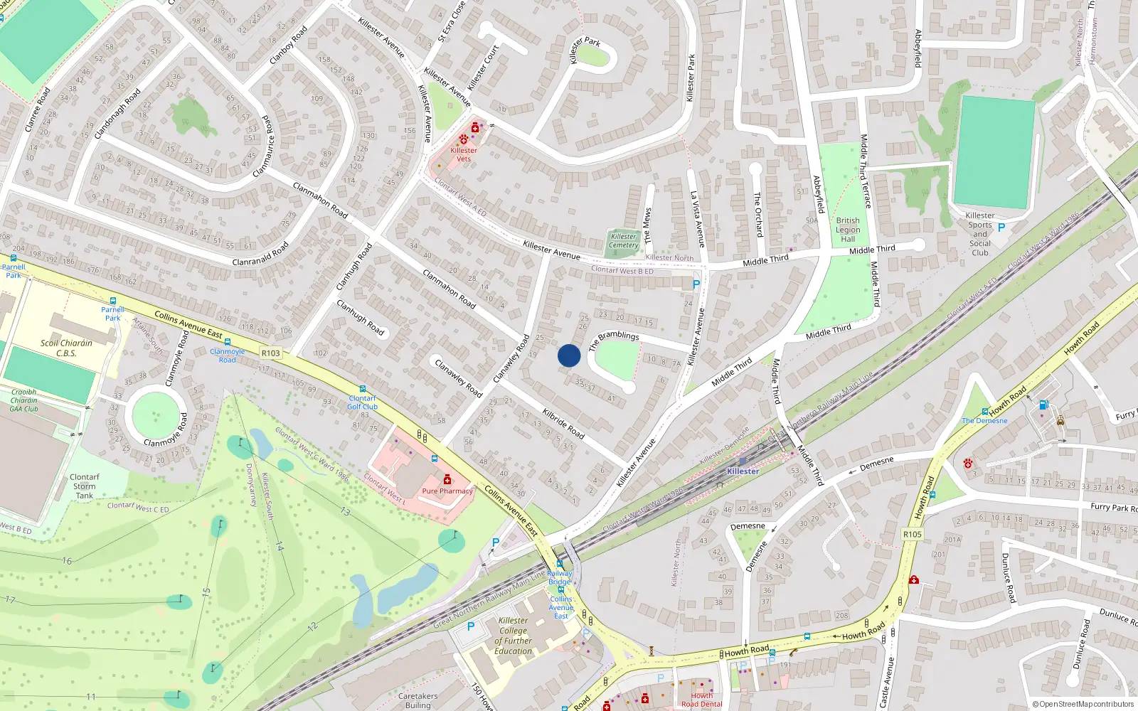 Overhead map showing the location of 31 The Bramblings, Dublin 5