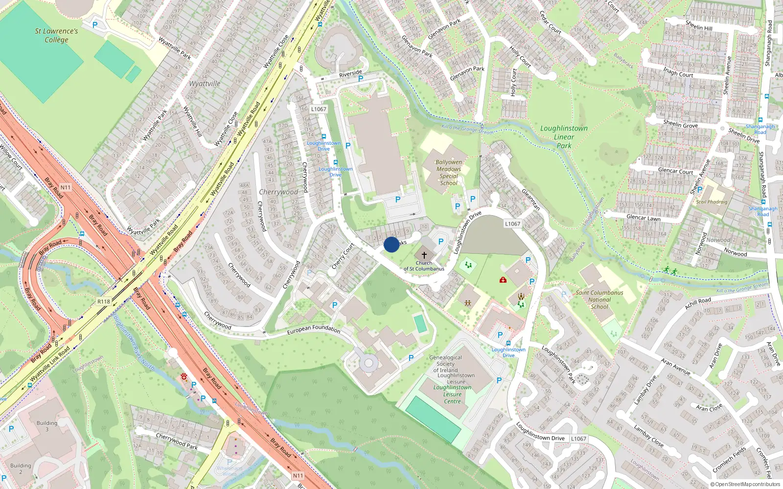 Overhead map showing the location of 31 The Oaks, Leopardstown