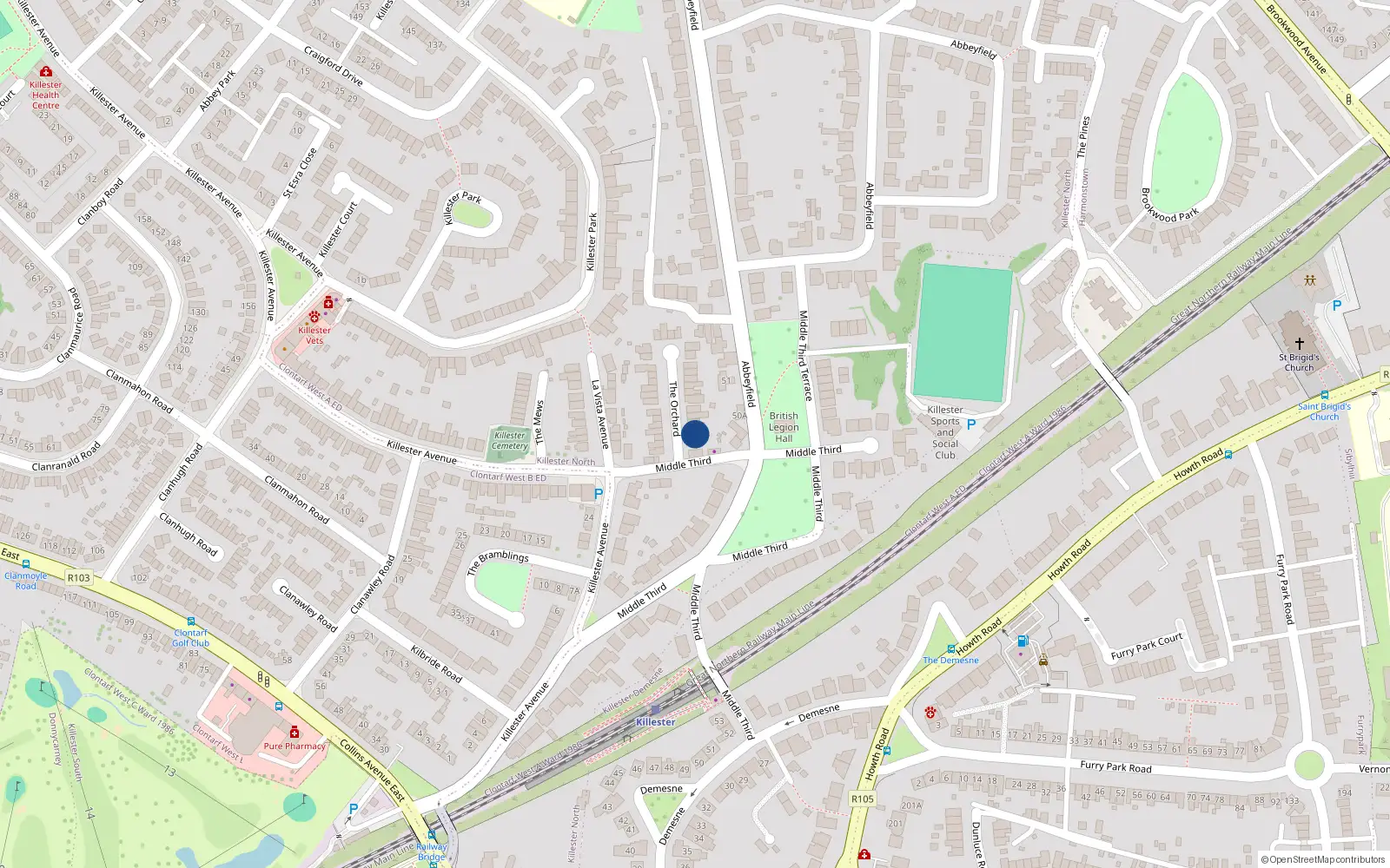 Overhead map showing the location of 31 The Orchard, Dublin 5