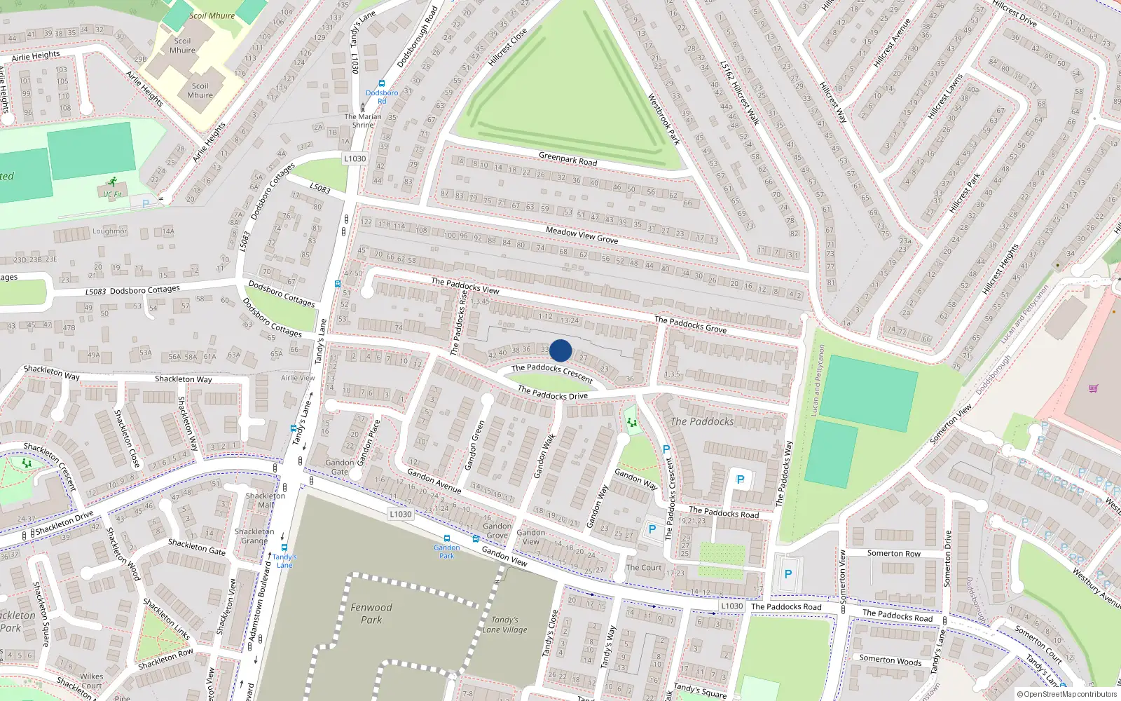 Overhead map showing the location of 31 The Paddocks Crescent, Lucan