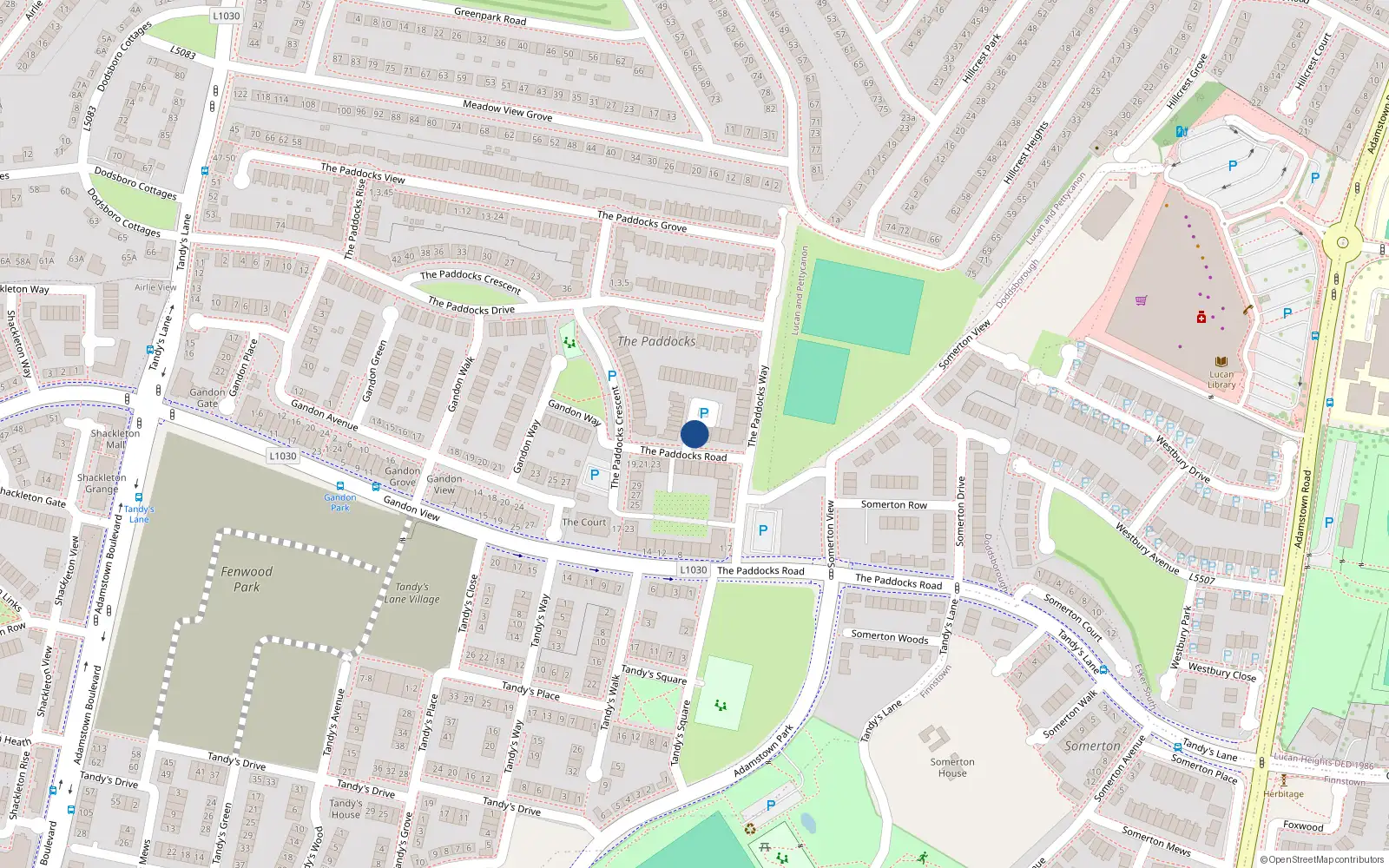 Overhead map showing the location of 31 the Paddocks Place, Adamstown, Lucan