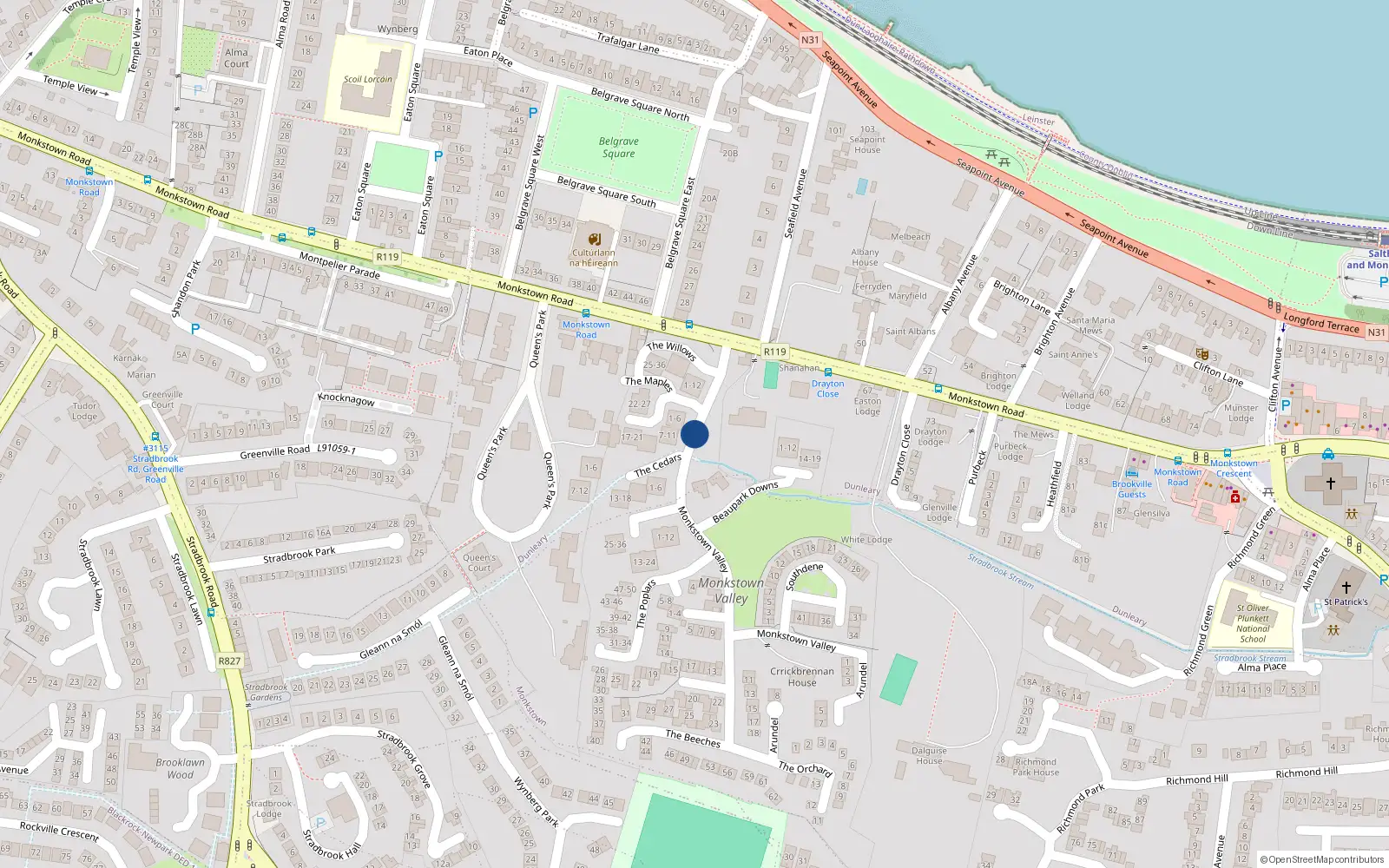 Overhead map showing the location of 31 the Willows, Monkstown Valley, Dublin