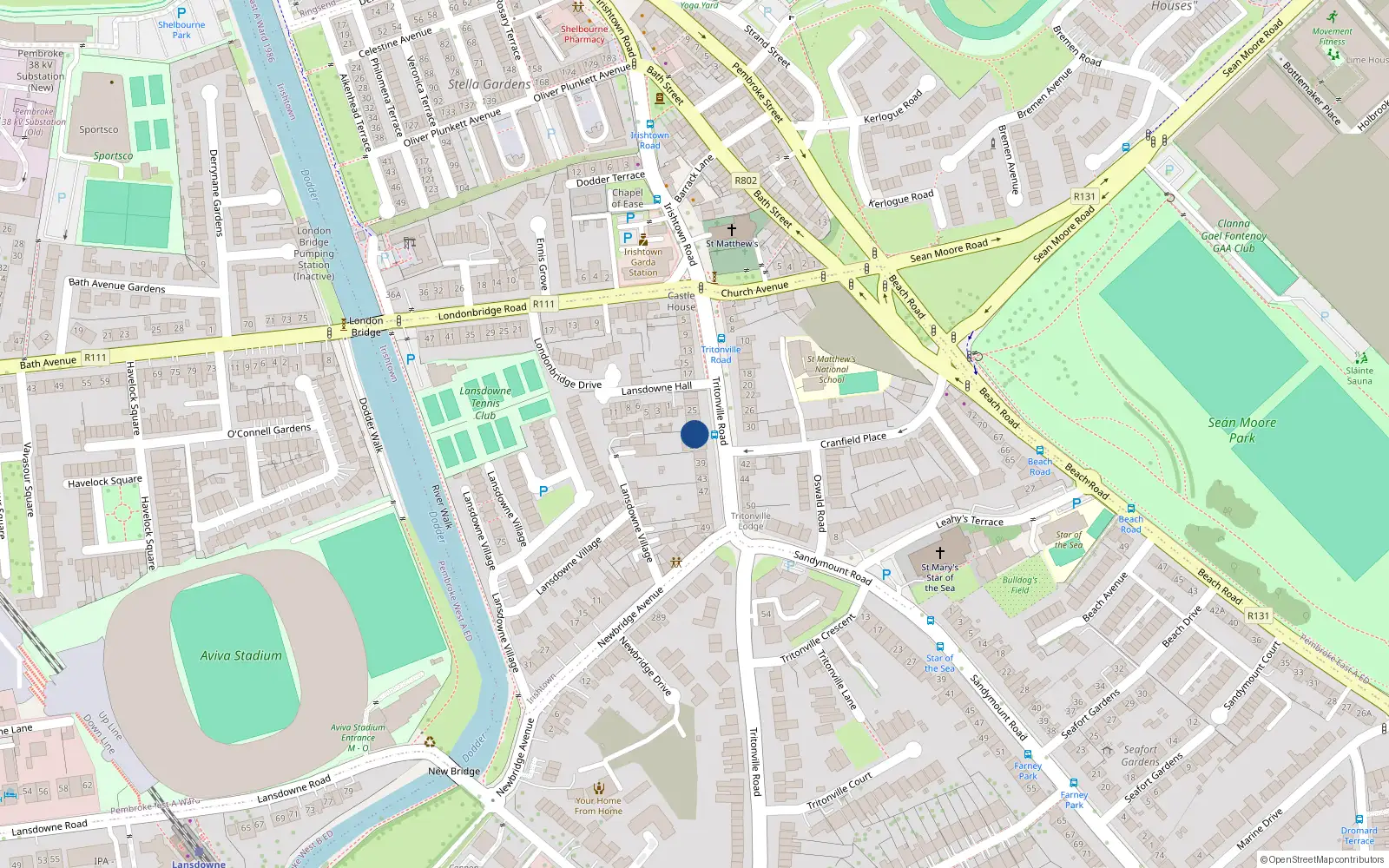 Overhead map showing the location of 31 Tritonville Road, Irishtown