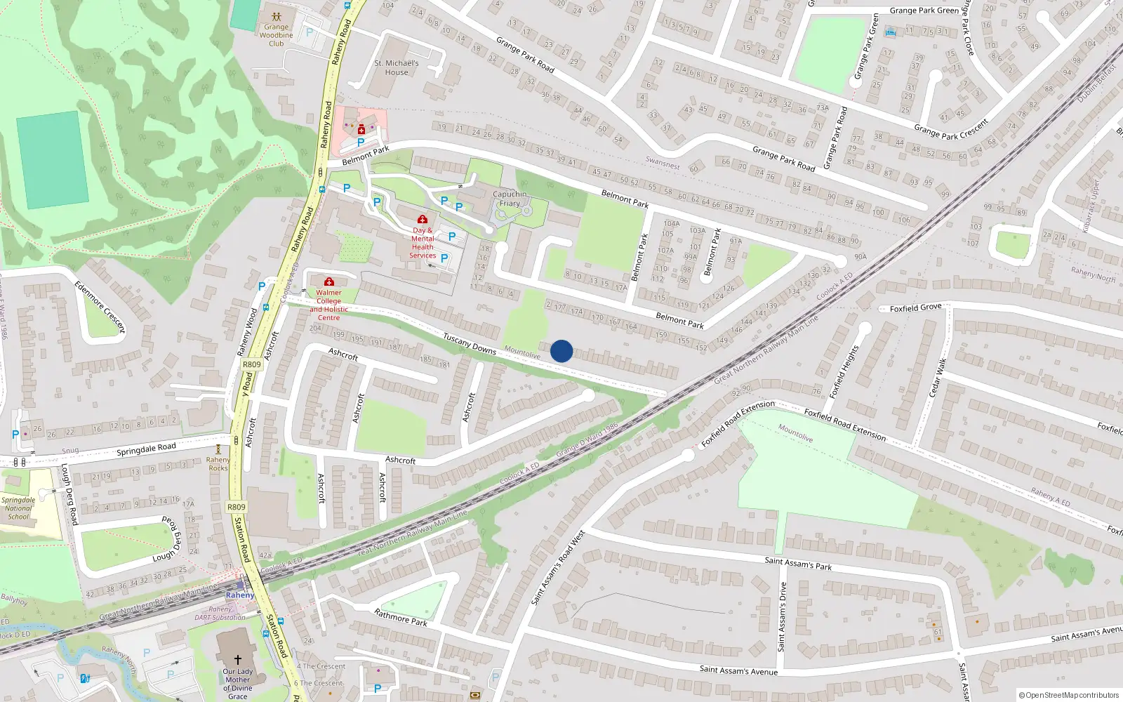 Overhead map showing the location of 31 Tuscany Downs, Raheny, Dublin 5