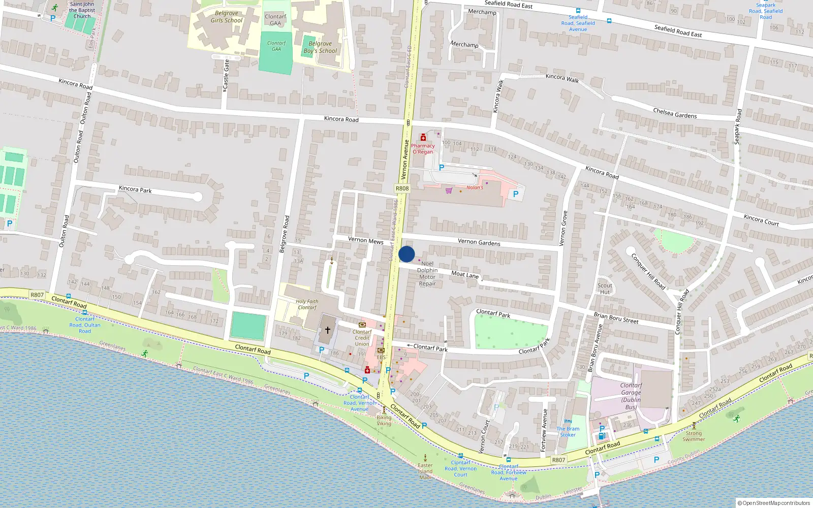 Overhead map showing the location of 31 Vernon Avenue, Clontarf, Dublin 3