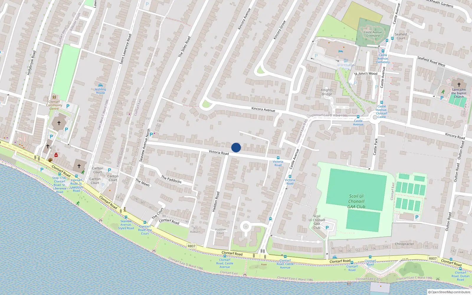 Overhead map showing the location of 31 Victoria Road, Clontarf, Dublin 3