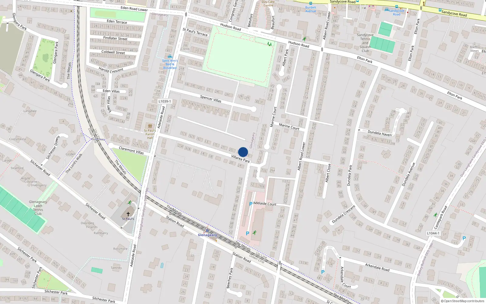 Overhead map showing the location of 31 Villarea Park, County Dublin