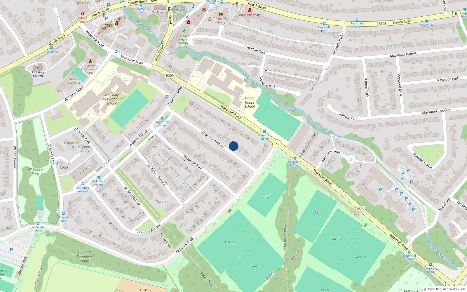 Overhead map showing the location of 31 Watermill Avenue, Raheny, Dublin 5