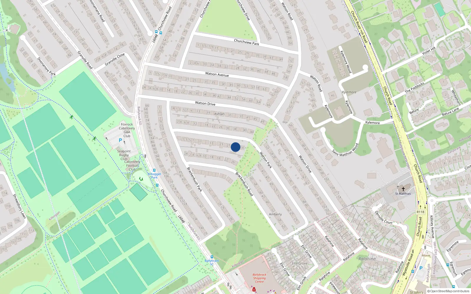 Overhead map showing the location of 31 Watson Park, Killiney, Dublin