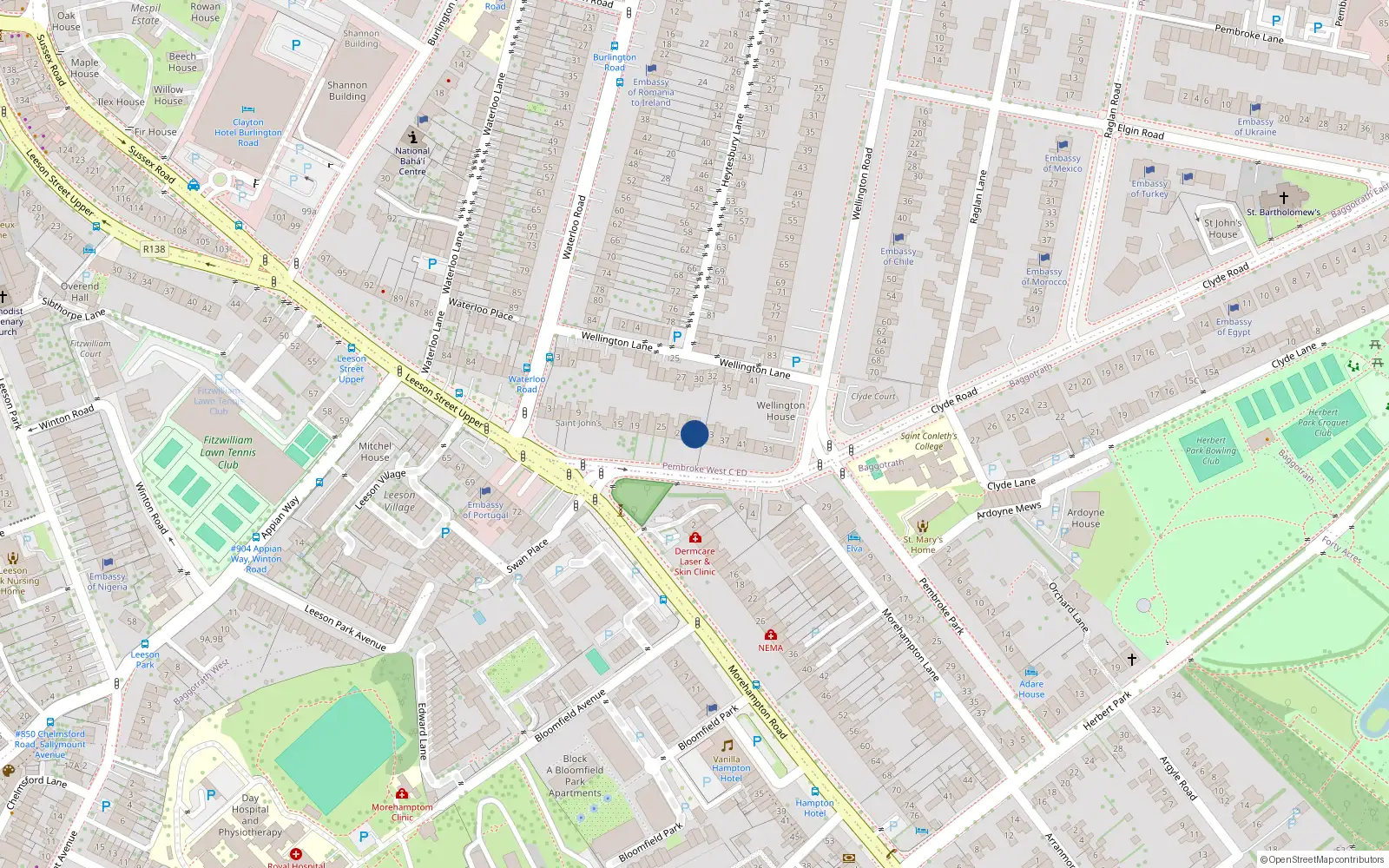 Overhead map showing the location of 31 Wellington Place, Dublin 4